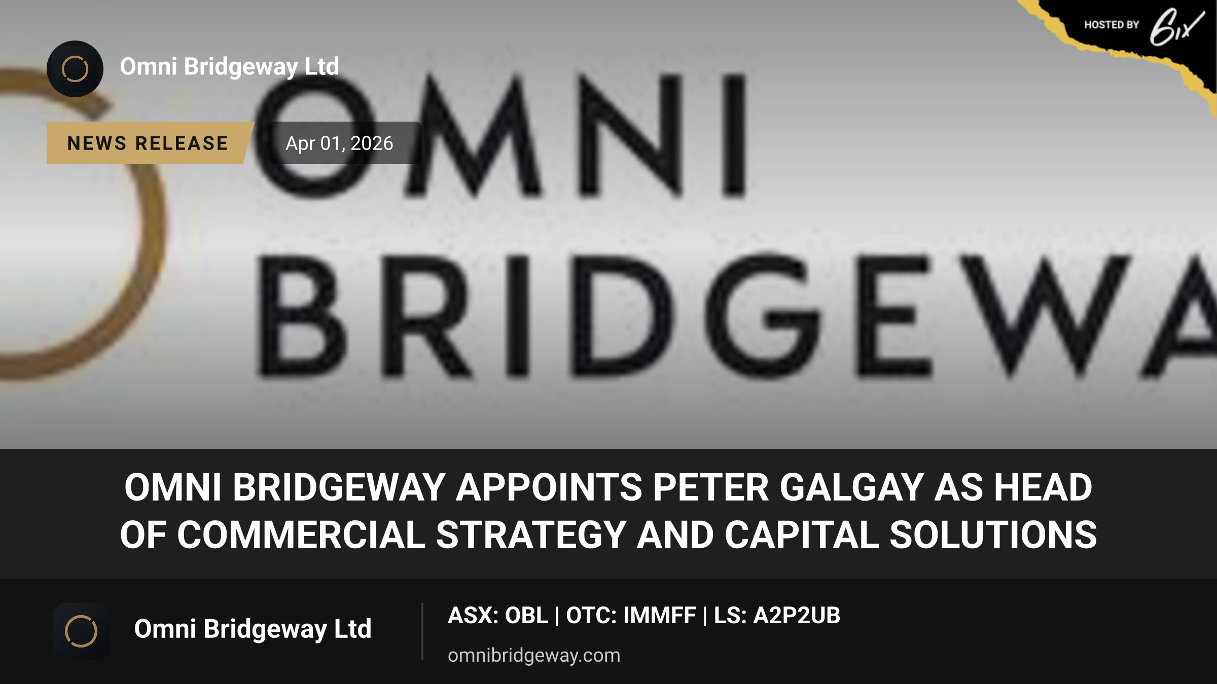 Omni Bridgeway Appoints Peter Galgay as Head of Commercial Strategy and Capital Solutions