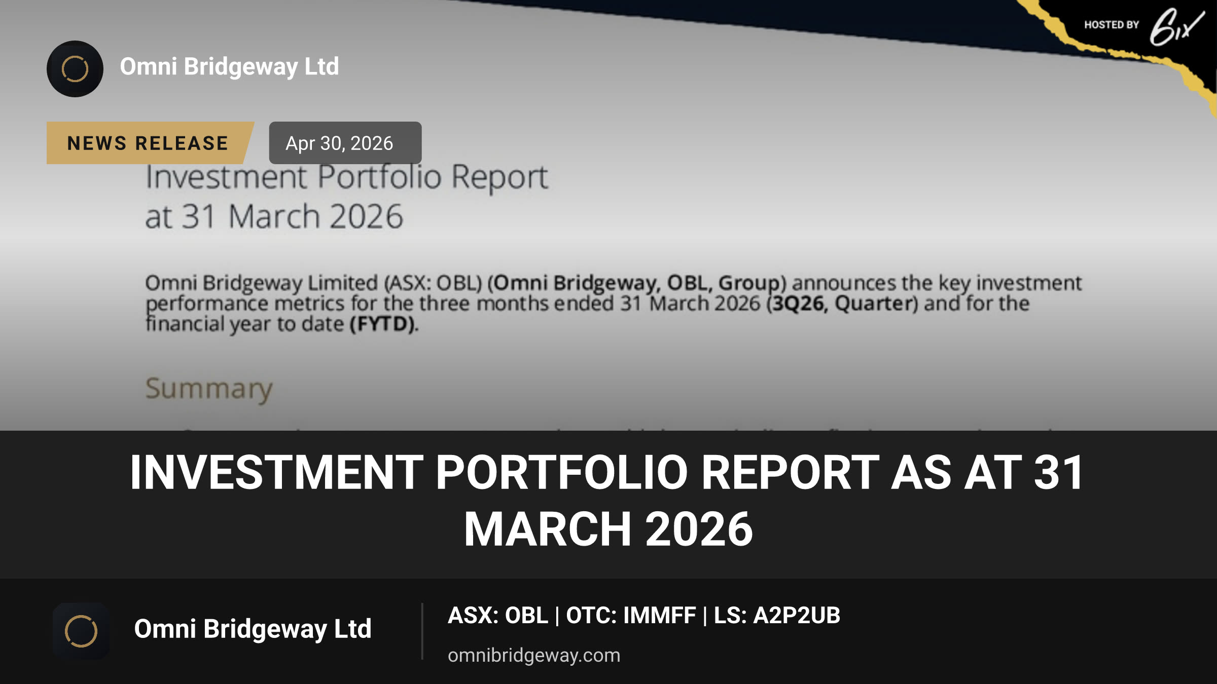 Investment Portfolio Report as at 31 March 2026