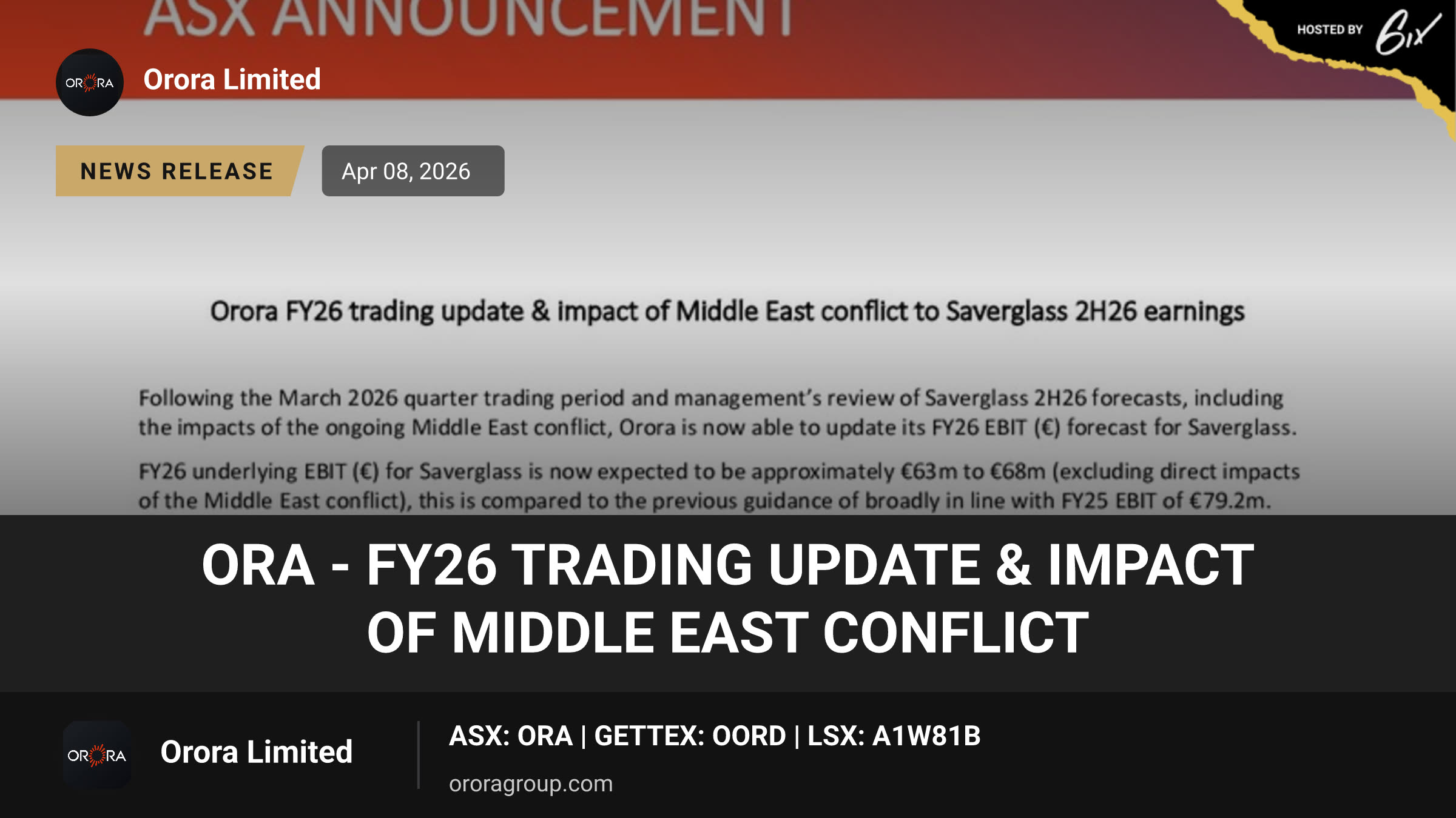 ORA - FY26 Trading Update & impact of Middle East conflict