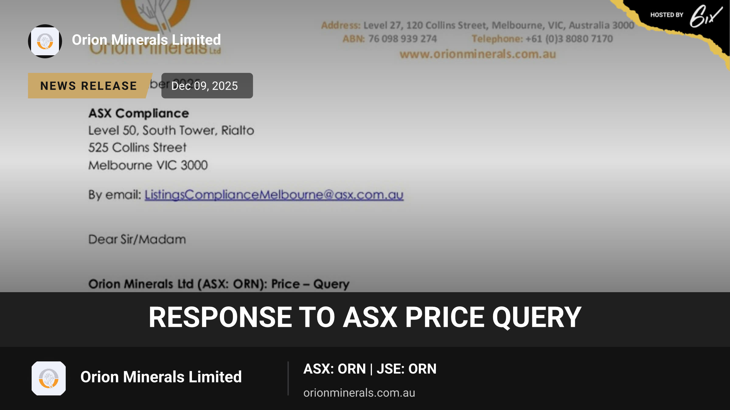 Response to ASX Price Query