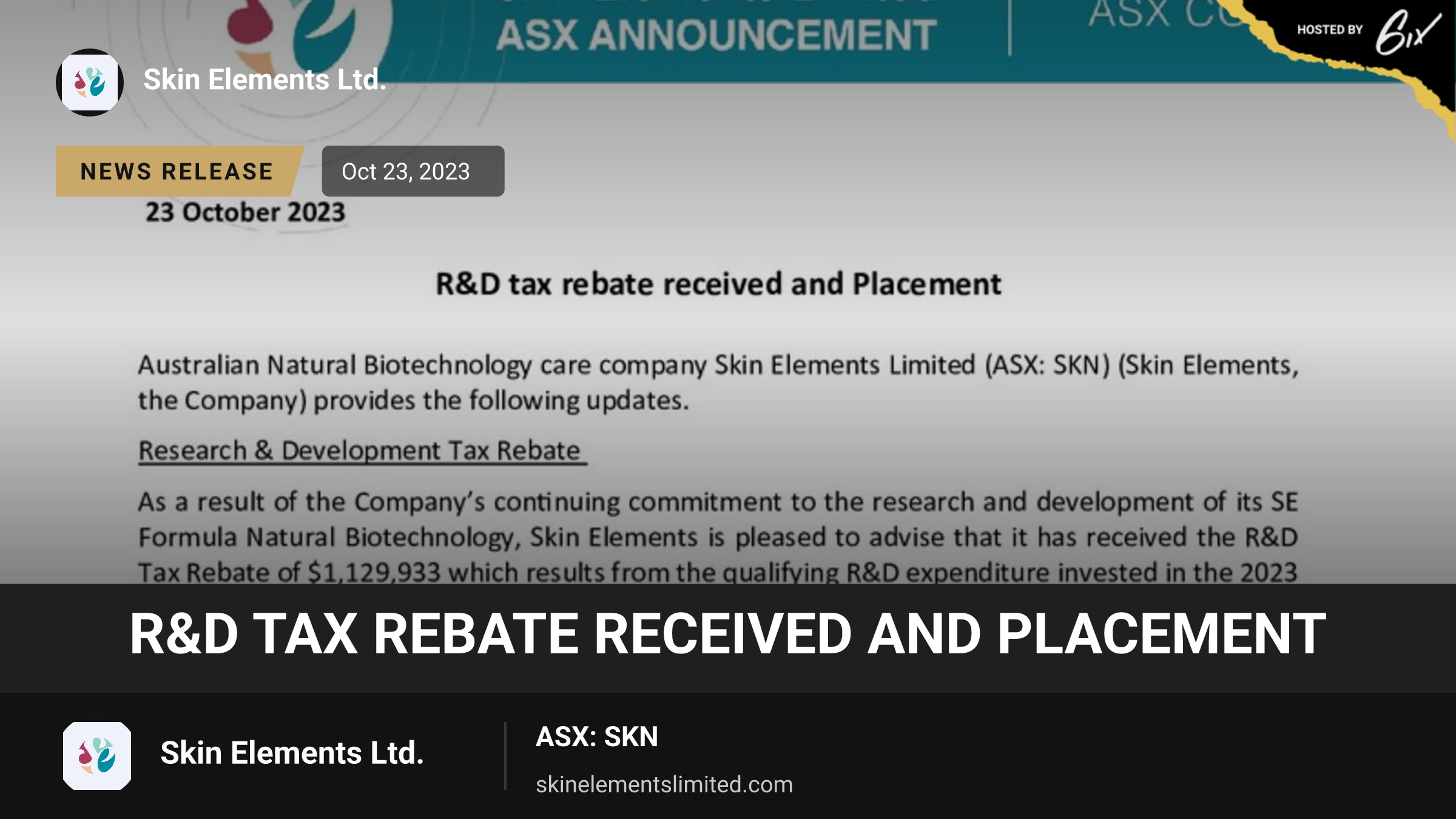 R&D tax rebate received and Placement