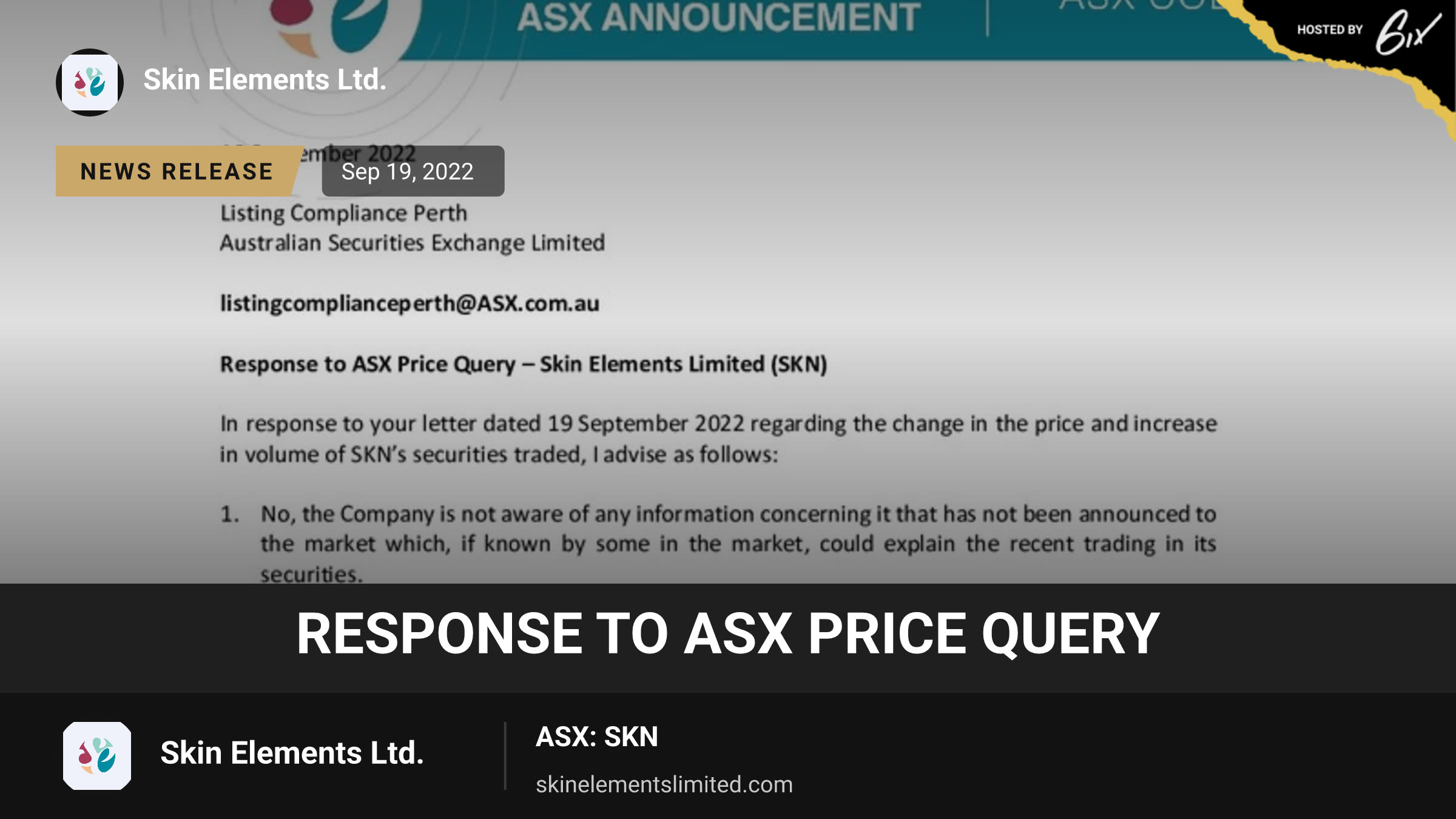 Response to ASX Price Query