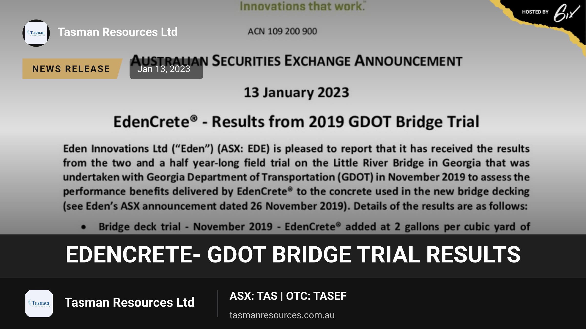 EdenCrete- GDOT Bridge Trial Results
