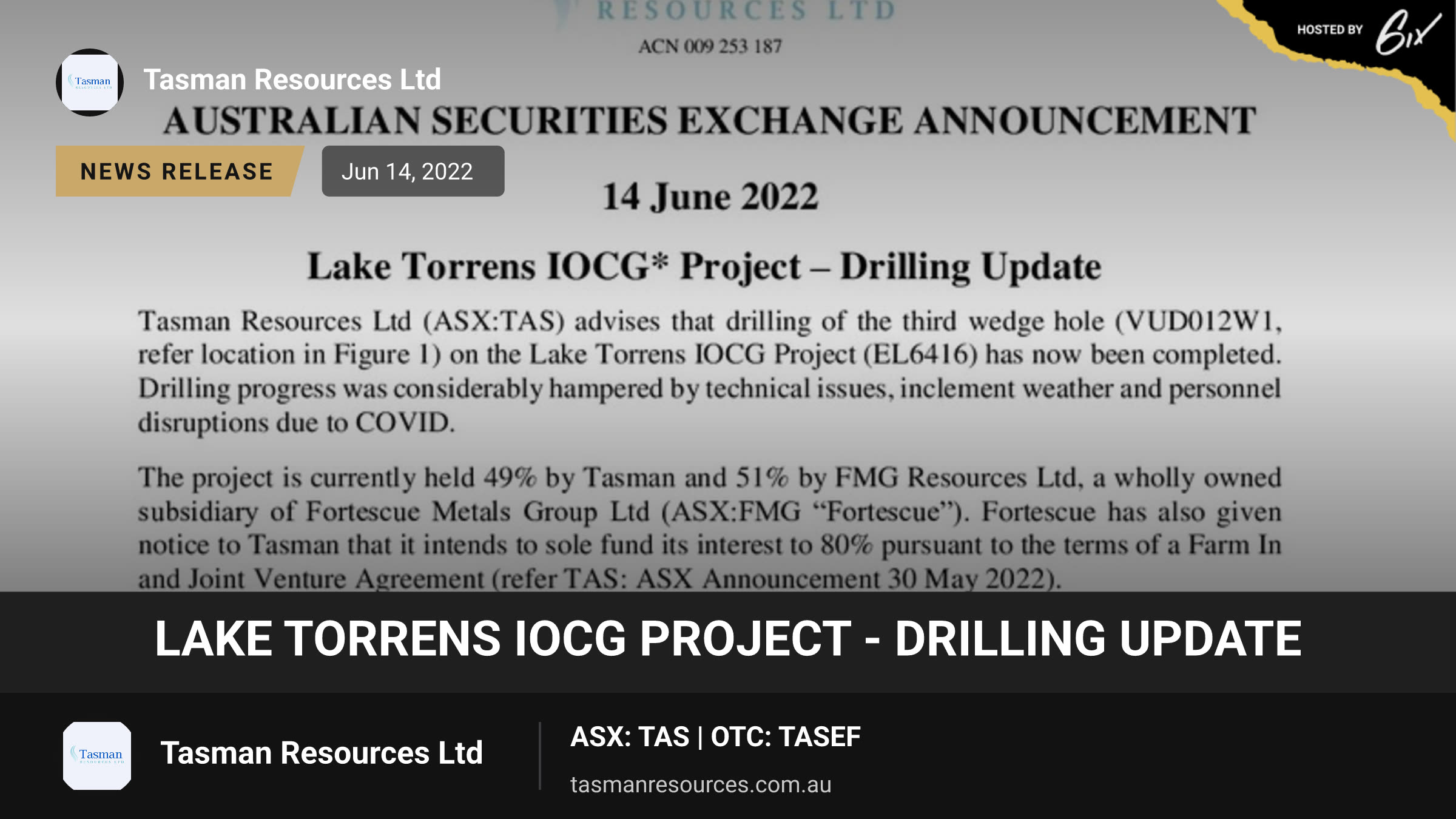 Lake Torrens IOCG Project - Drilling Update