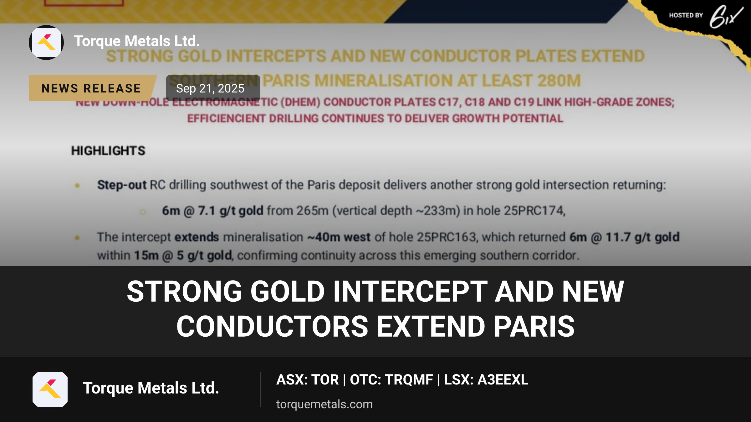 Strong gold intercept and new conductors extend Paris