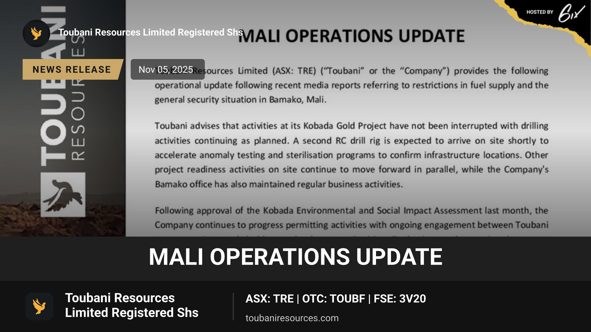 MALI OPERATIONS UPDATE