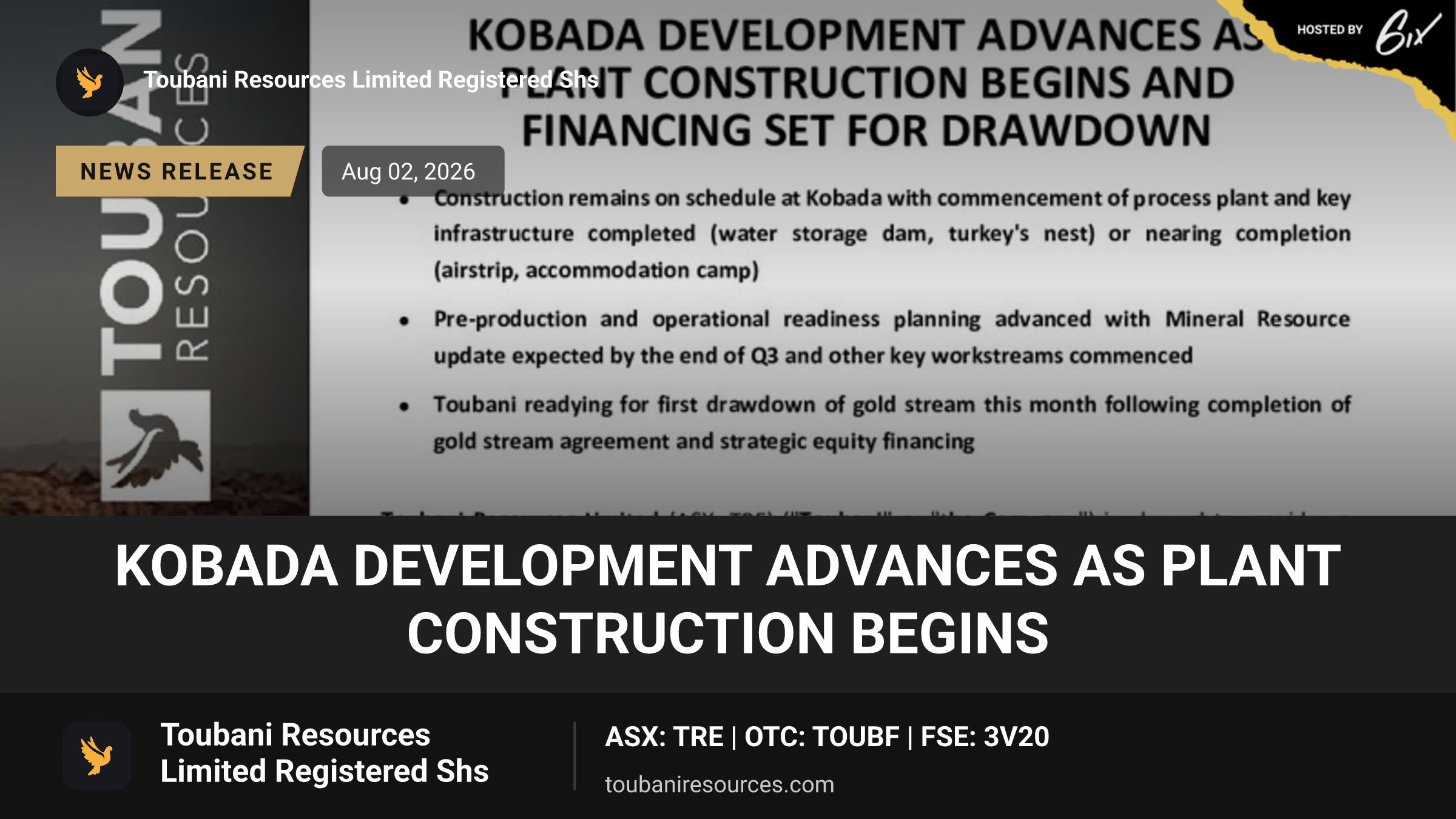 Kobada Development Advances as Plant Construction Begins