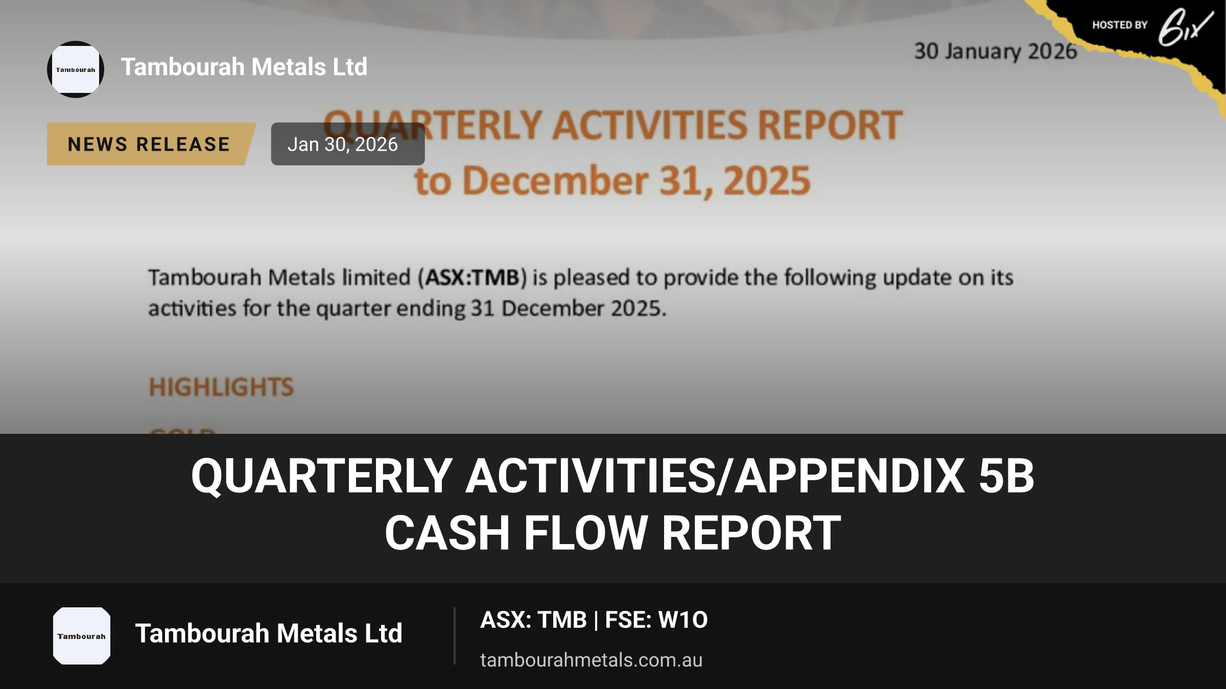 Quarterly Activities/Appendix 5B Cash Flow Report