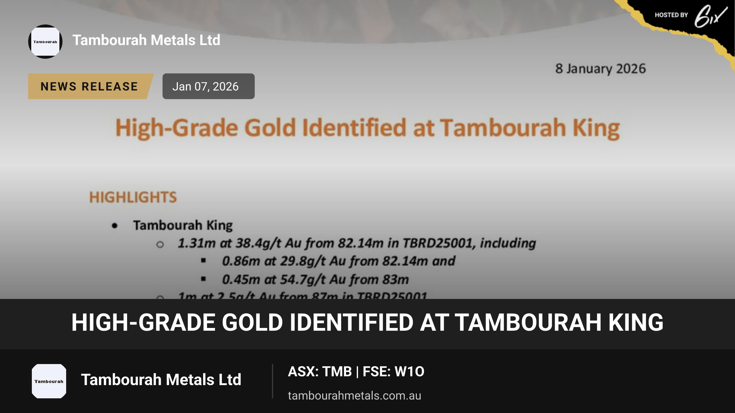 High-Grade Gold Identified at Tambourah King