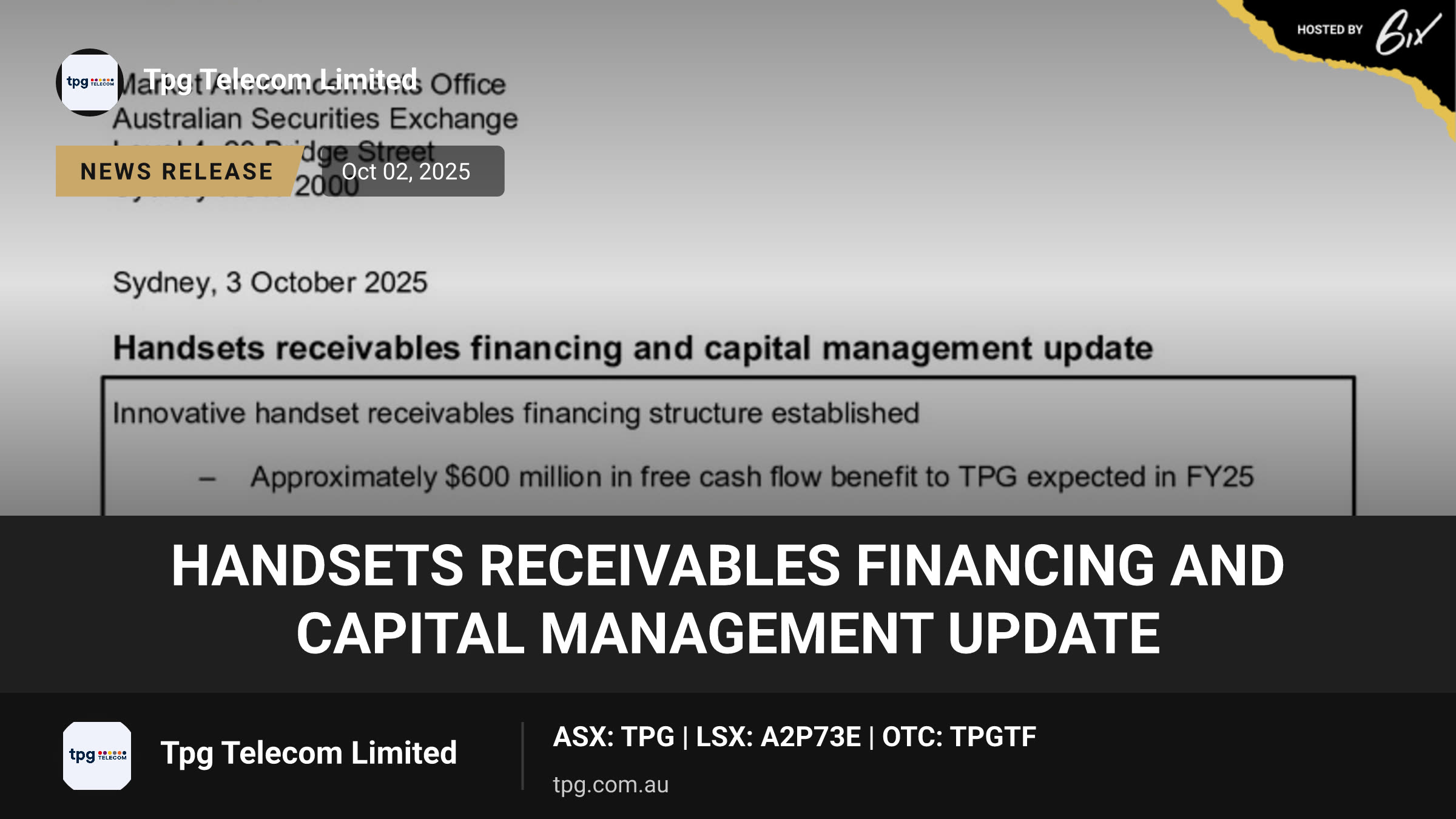 Handsets receivables financing and capital management update