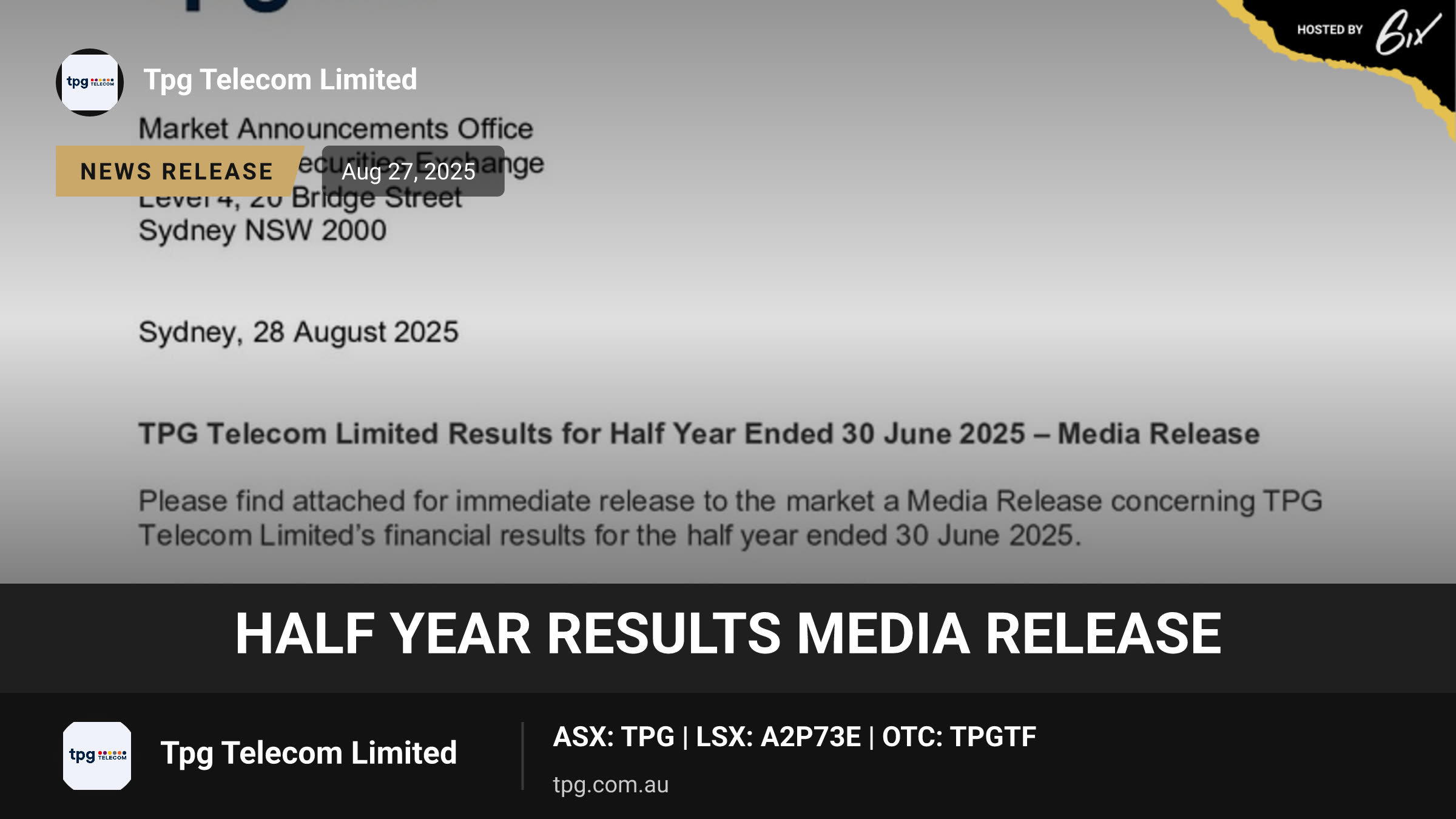 Half Year Results Media Release