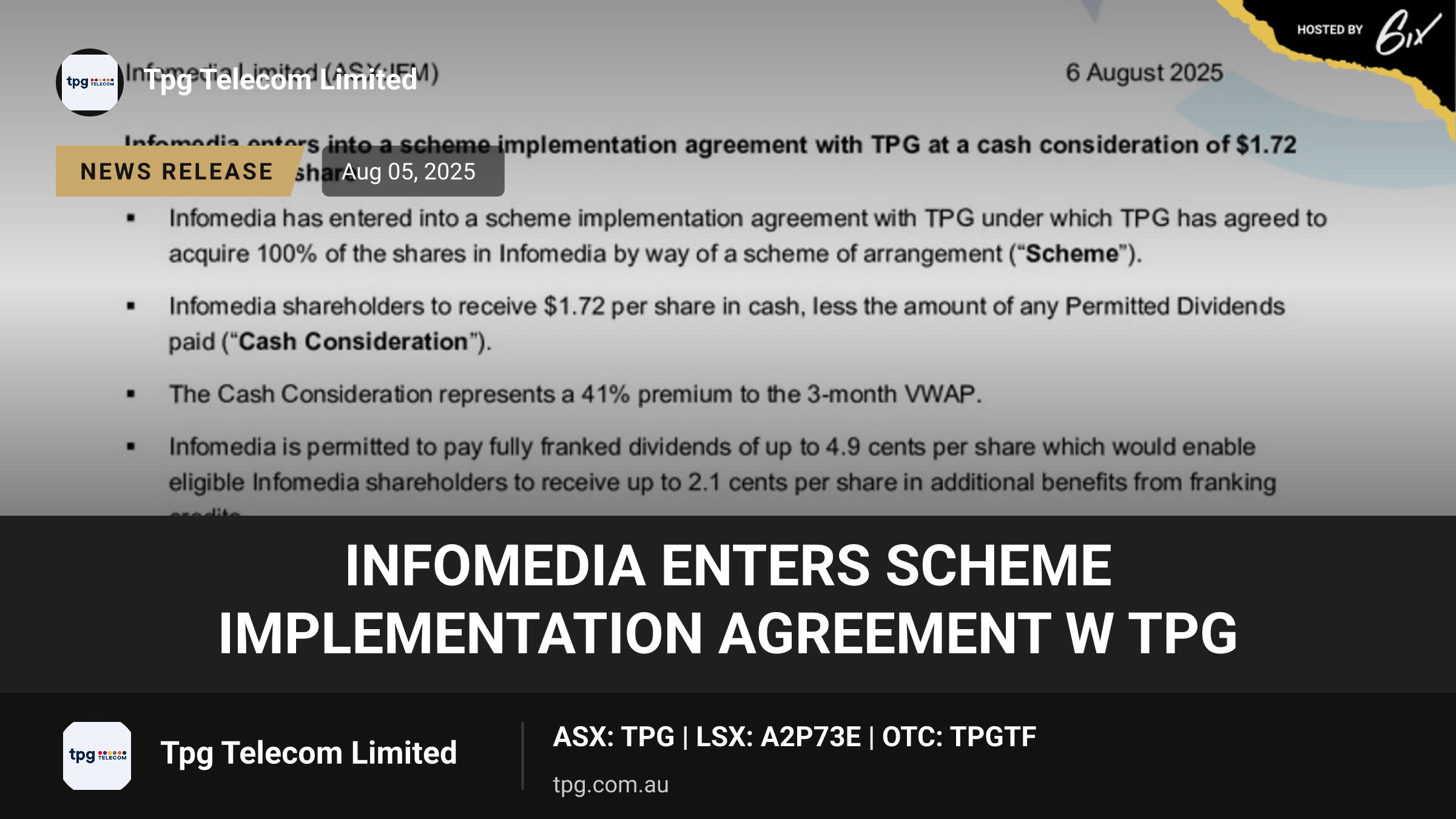Infomedia enters scheme implementation agreement w TPG