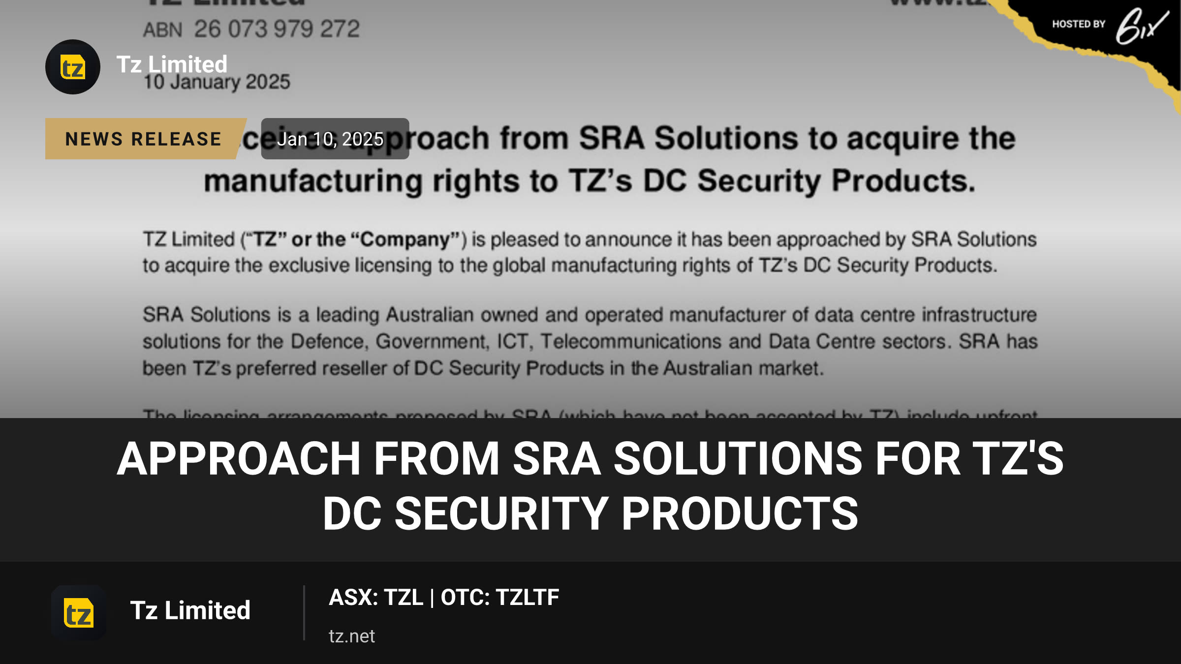Approach from SRA Solutions for TZ's DC Security Products