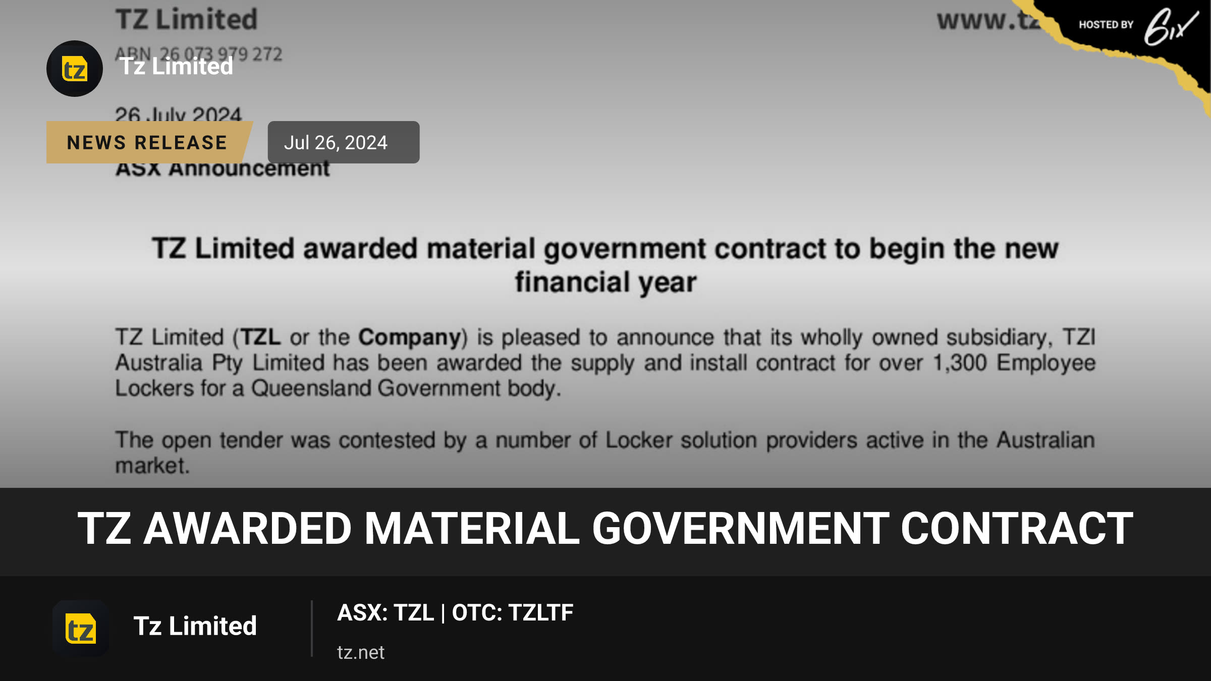 TZ awarded material government contract