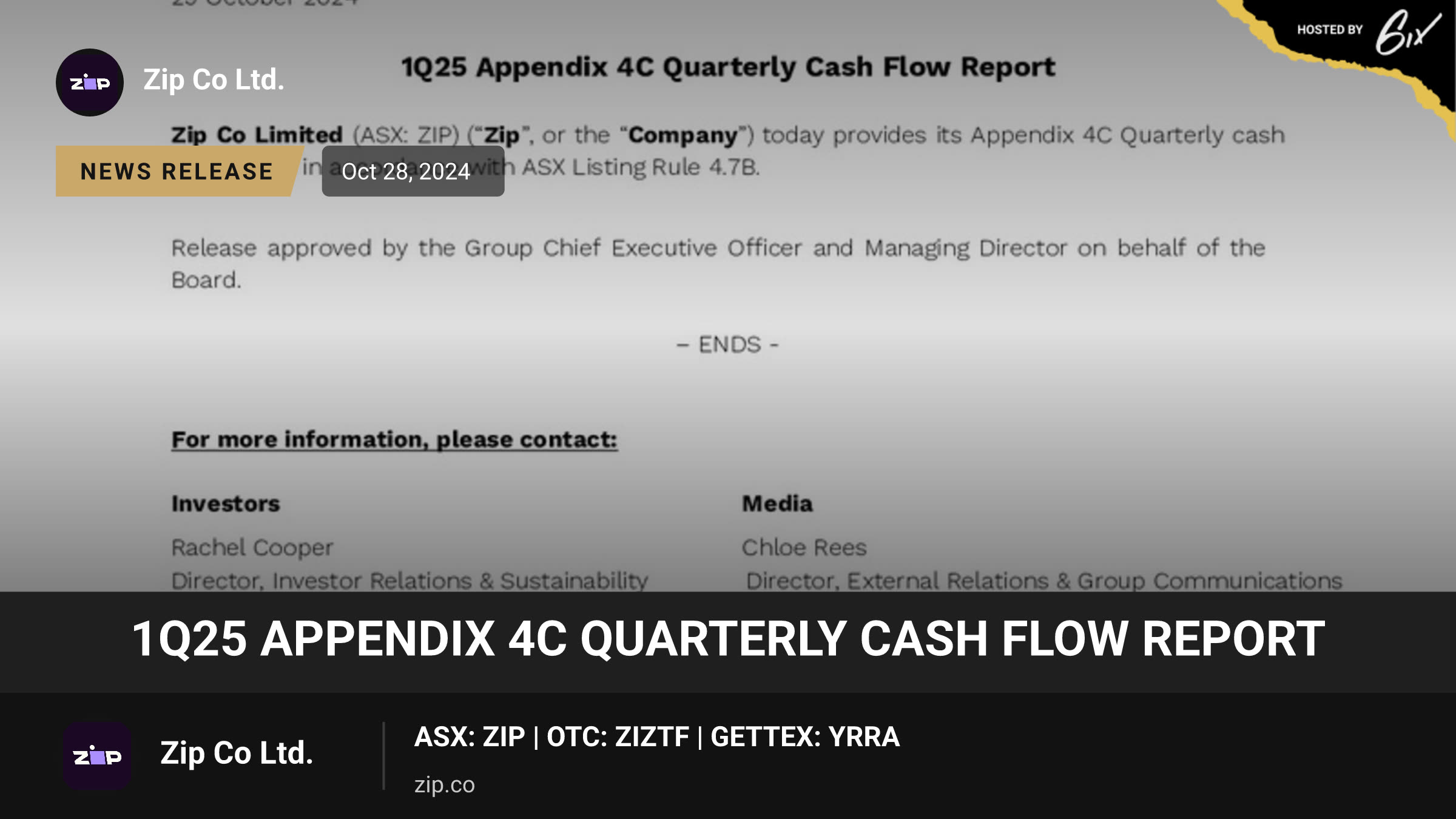 1Q25 Appendix 4C Quarterly Cash Flow Report