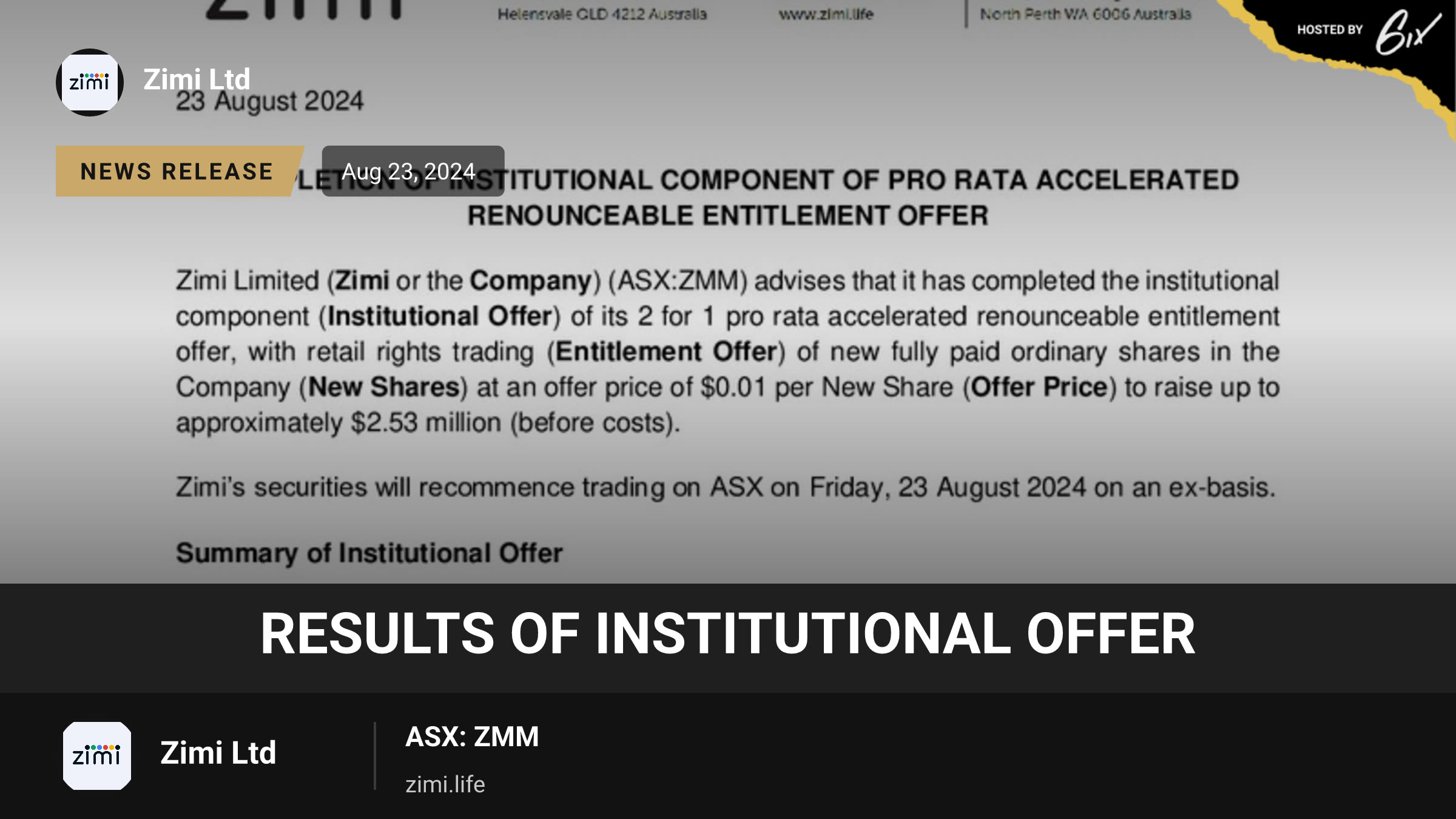 Results of Institutional Offer