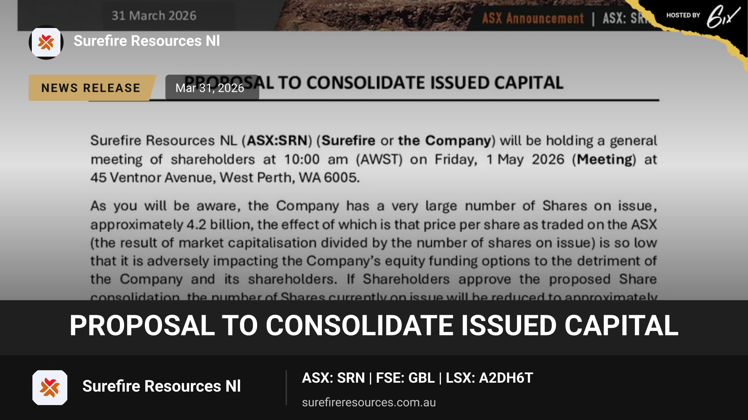 Proposal to Consolidate Issued Capital