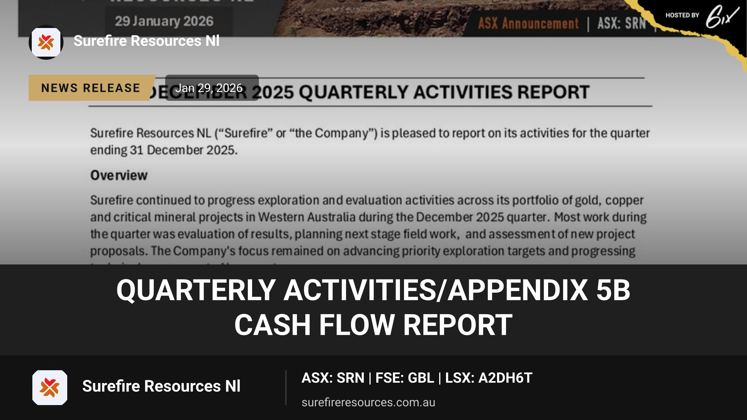Quarterly Activities/Appendix 5B Cash Flow Report