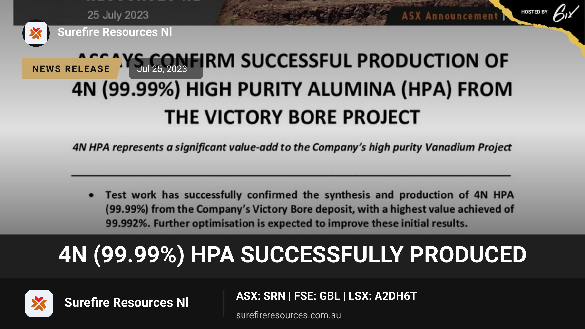 4N (99.99%) HPA successfully produced