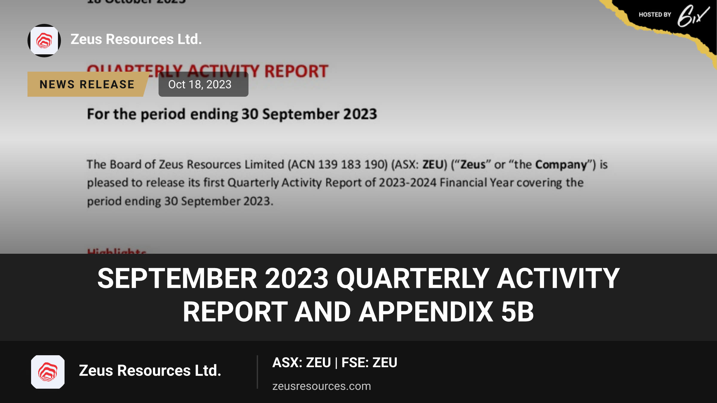 September 2023 Quarterly Activity Report and Appendix 5B
