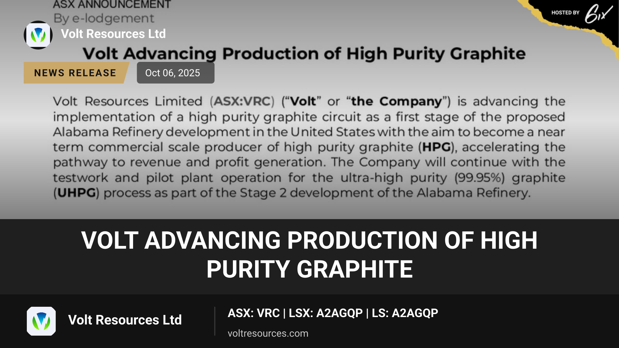 Volt Advancing Production of High Purity Graphite