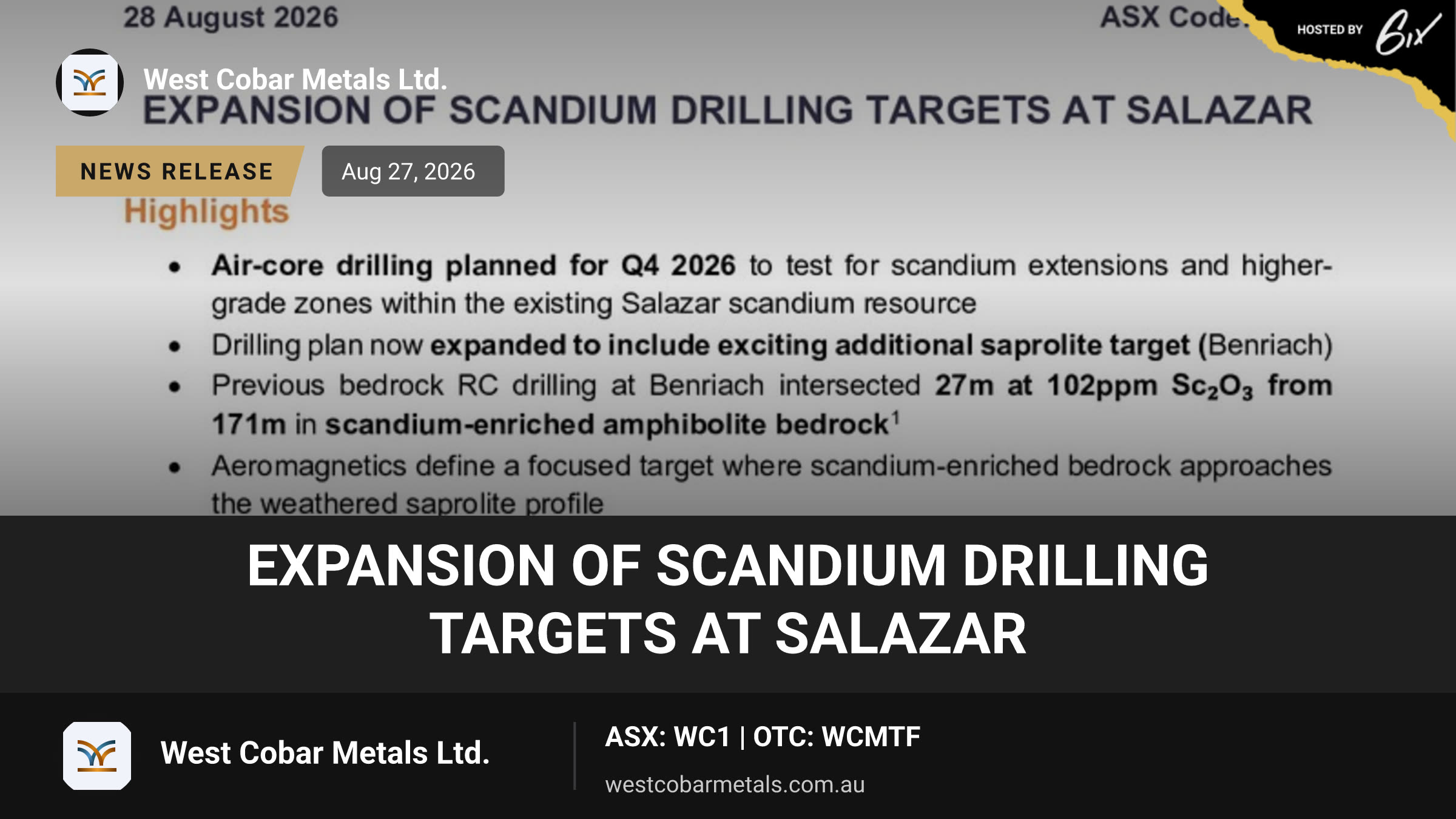 Expansion of Scandium Drilling Targets at Salazar