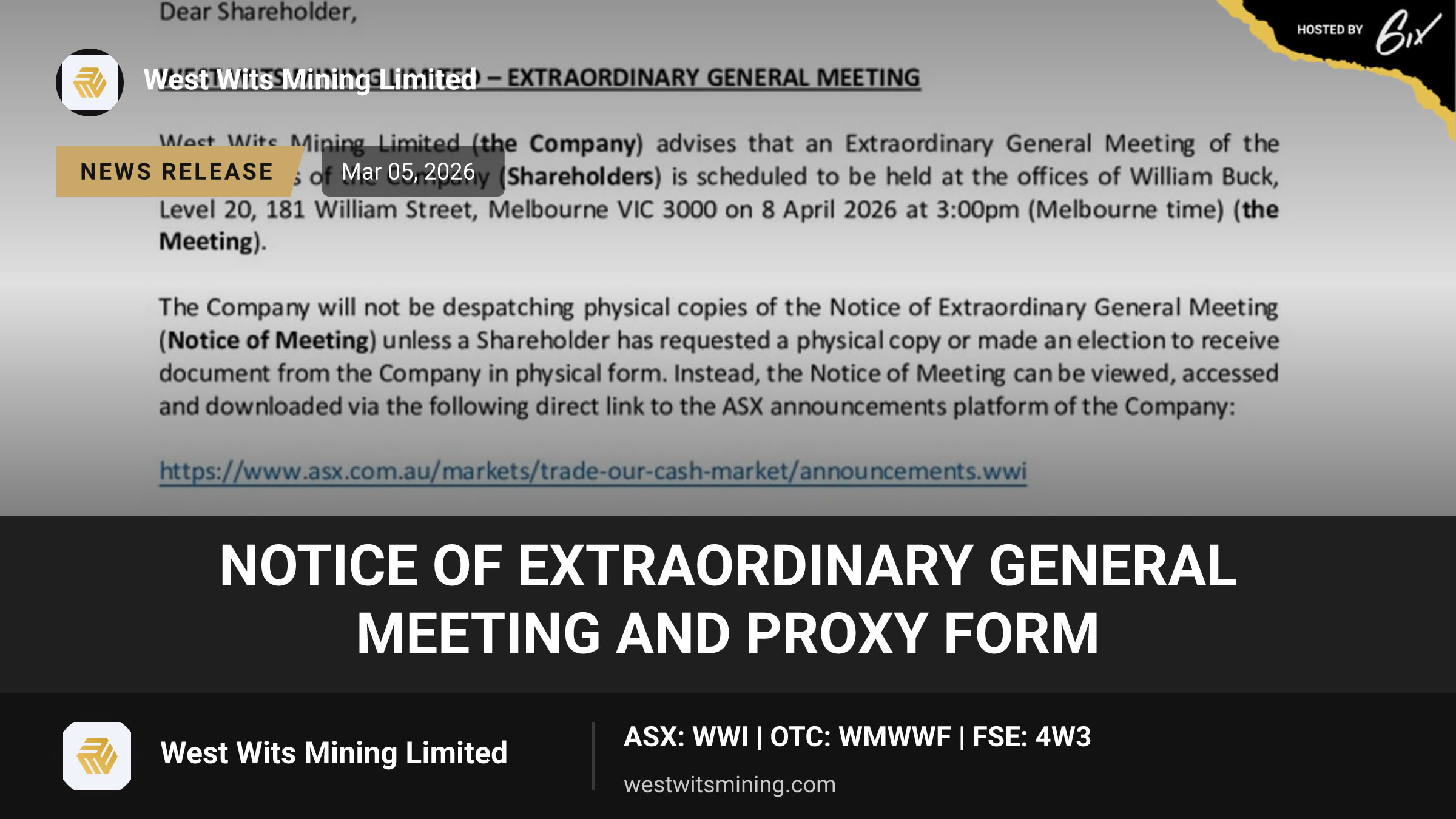 Notice of Extraordinary General Meeting and Proxy Form