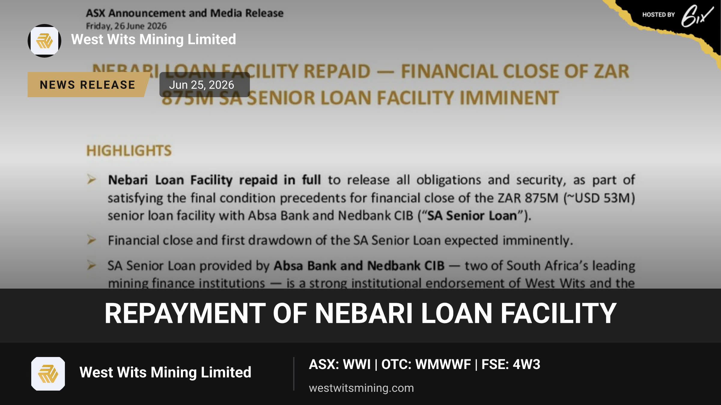 Repayment of Nebari Loan Facility