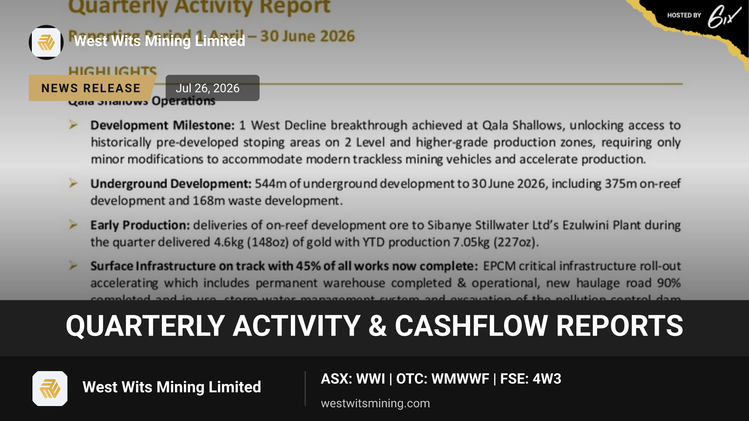 Quarterly Activity & Cashflow Reports