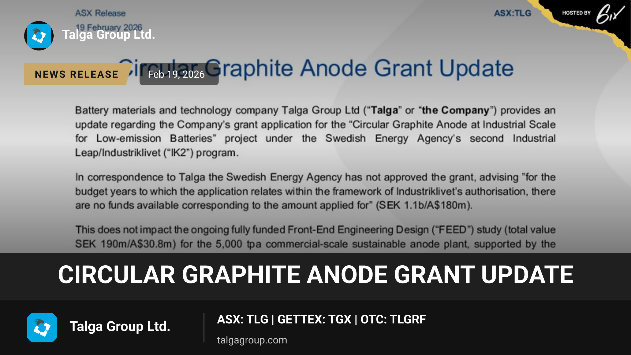 Circular Graphite Anode Grant Update