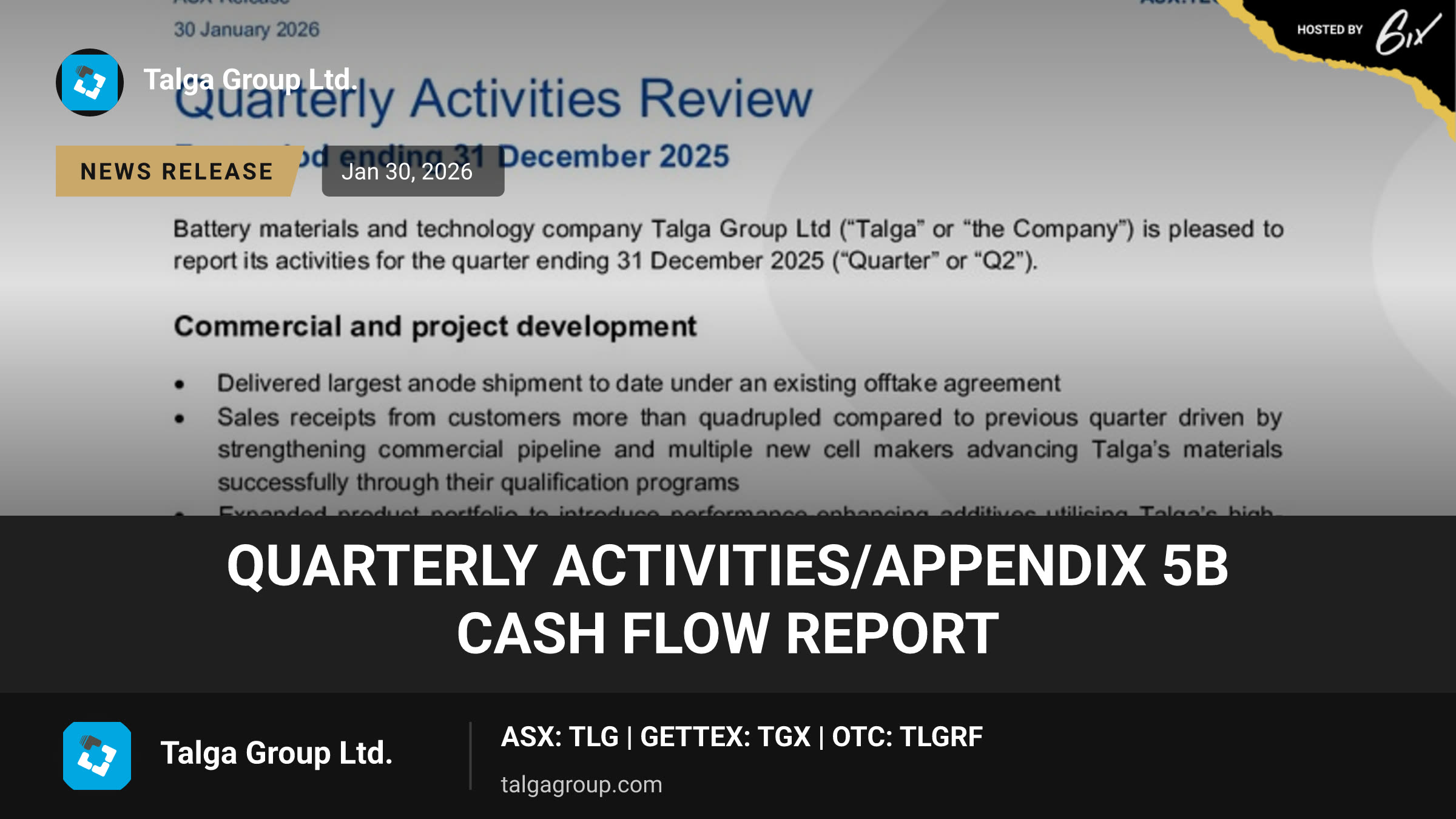 Quarterly Activities/Appendix 5B Cash Flow Report