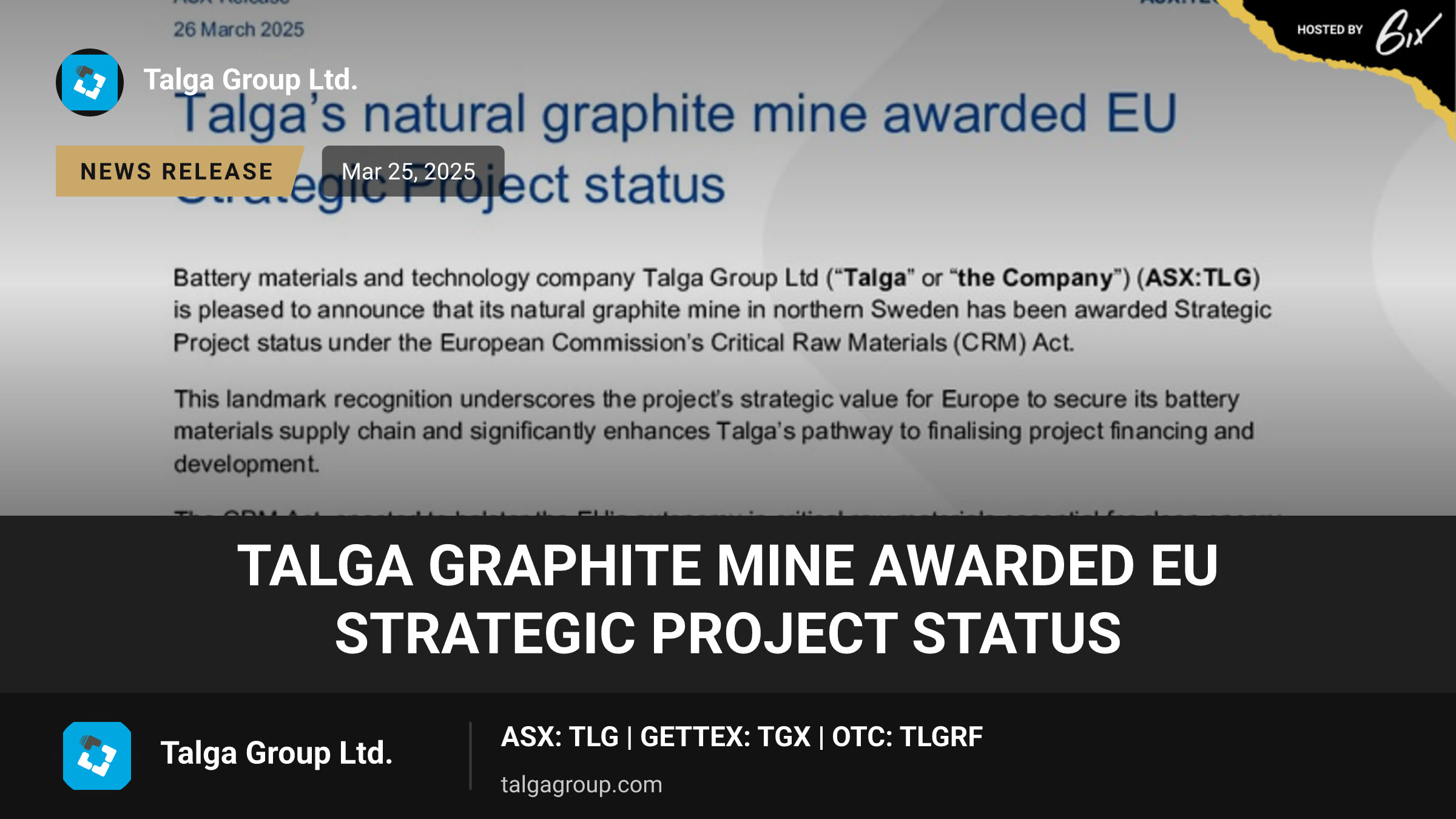 Talga graphite mine awarded EU Strategic Project status