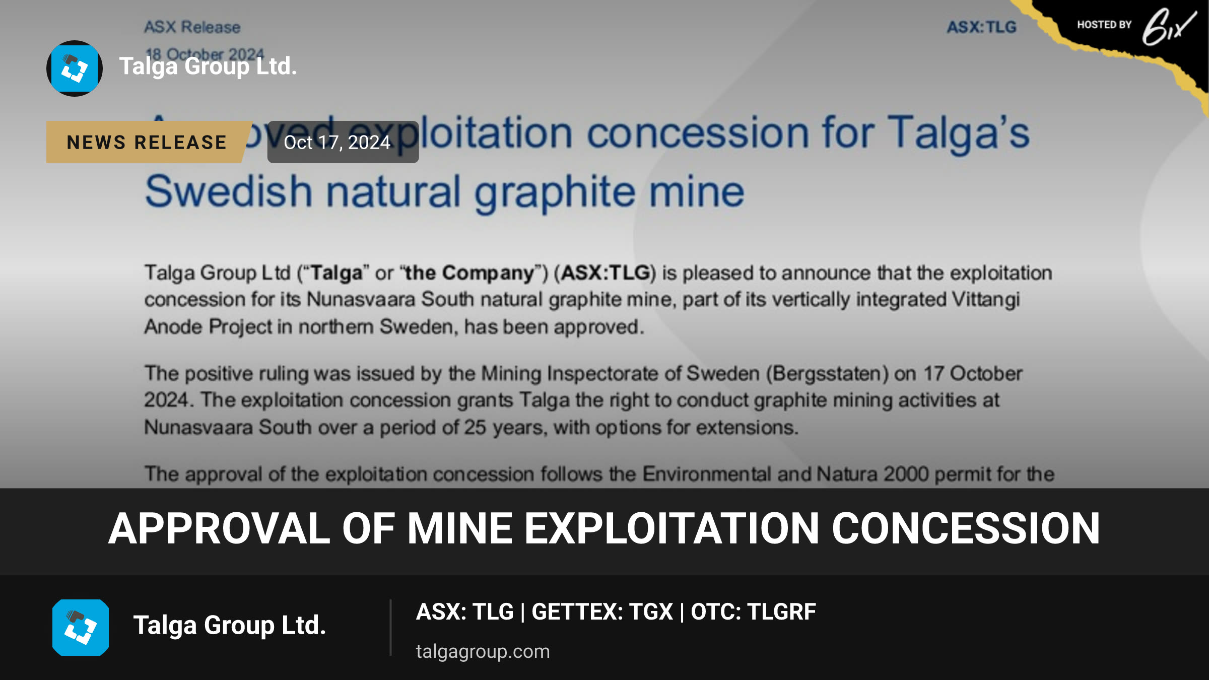Approval of Mine Exploitation Concession