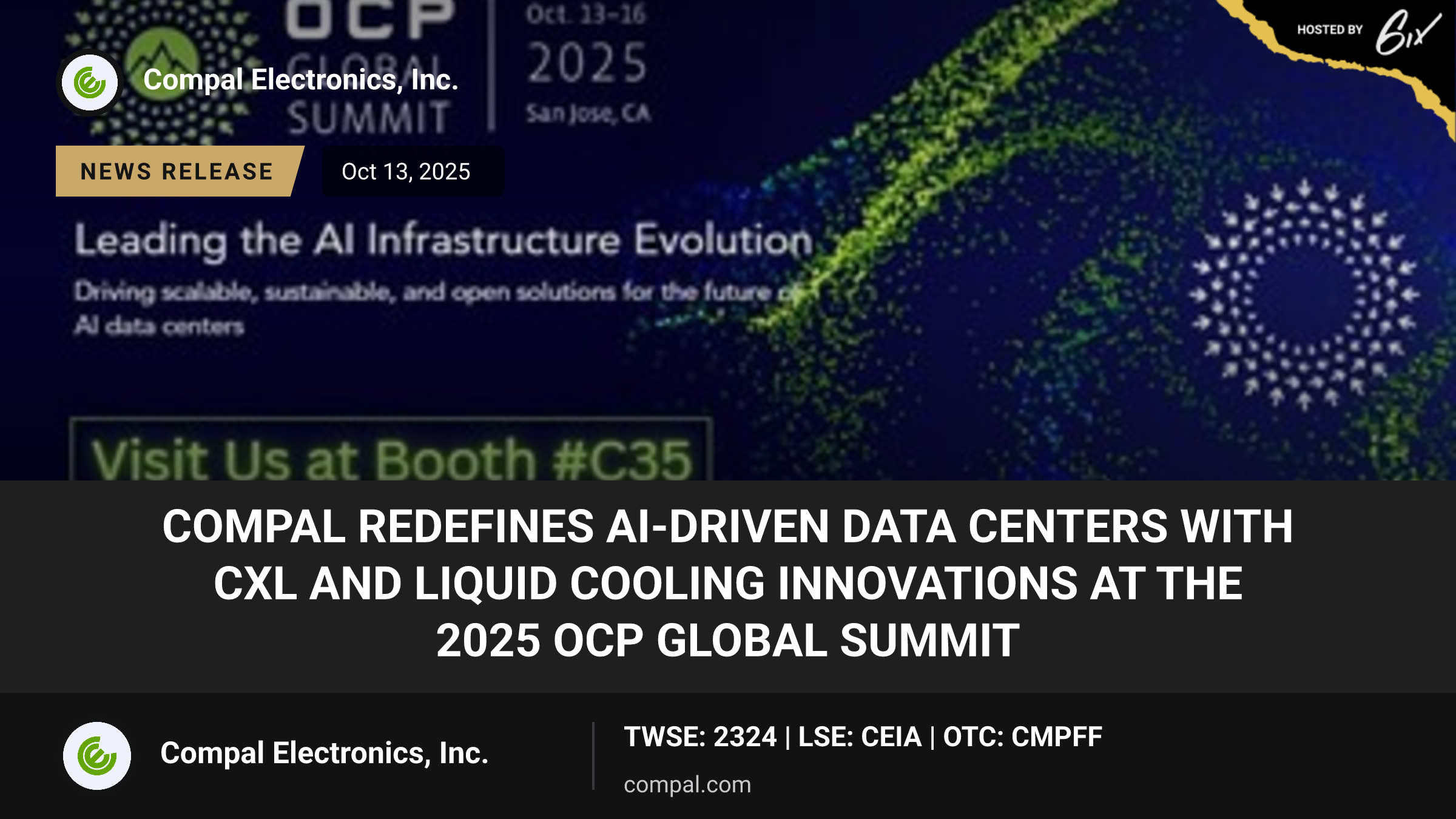 Compal Redefines AI-Driven Data Centers with CXL and Liquid Cooling Innovations at the 2025 OCP Global Summit