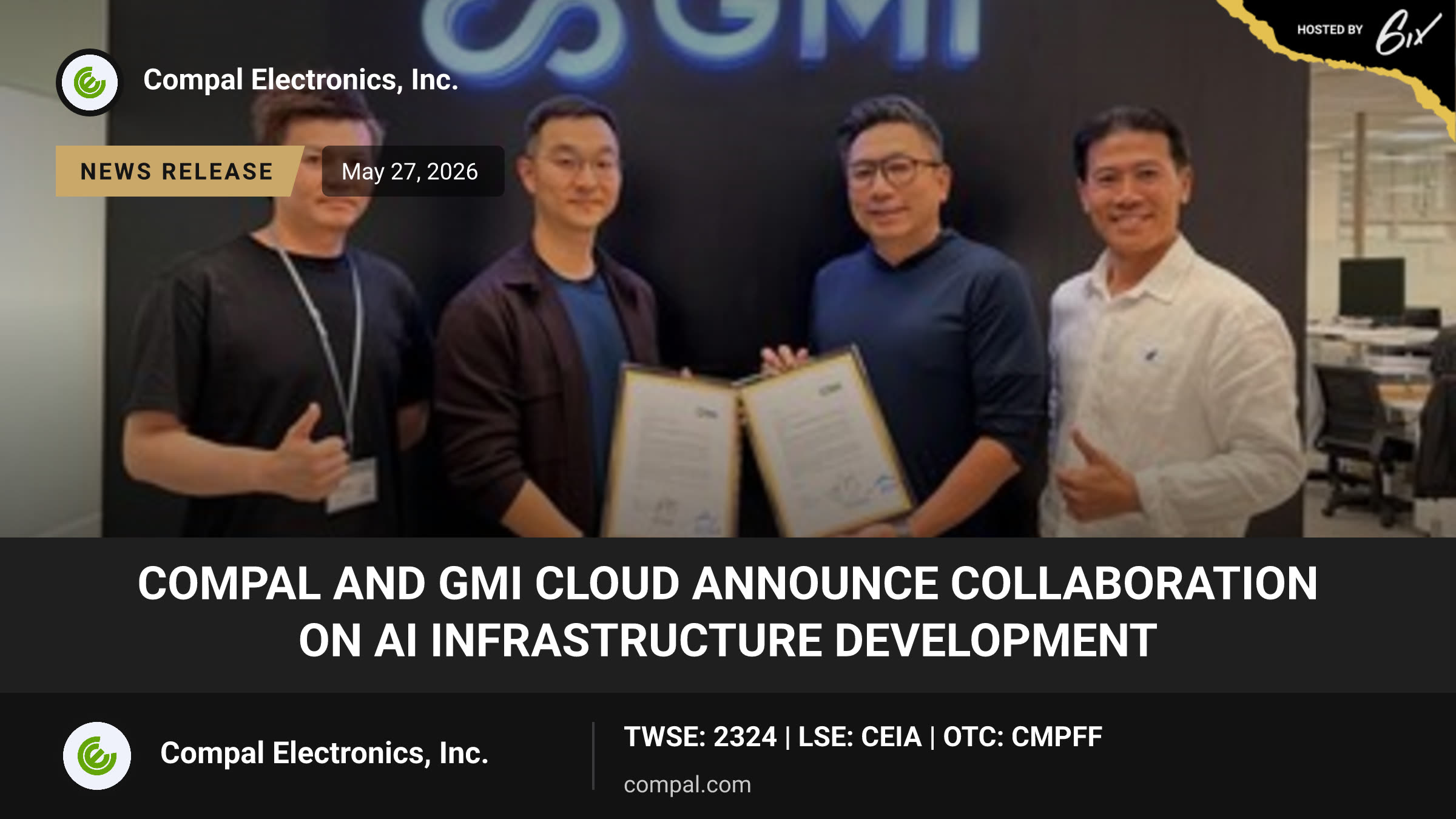 Compal and GMI Cloud Announce Collaboration on AI Infrastructure Development
