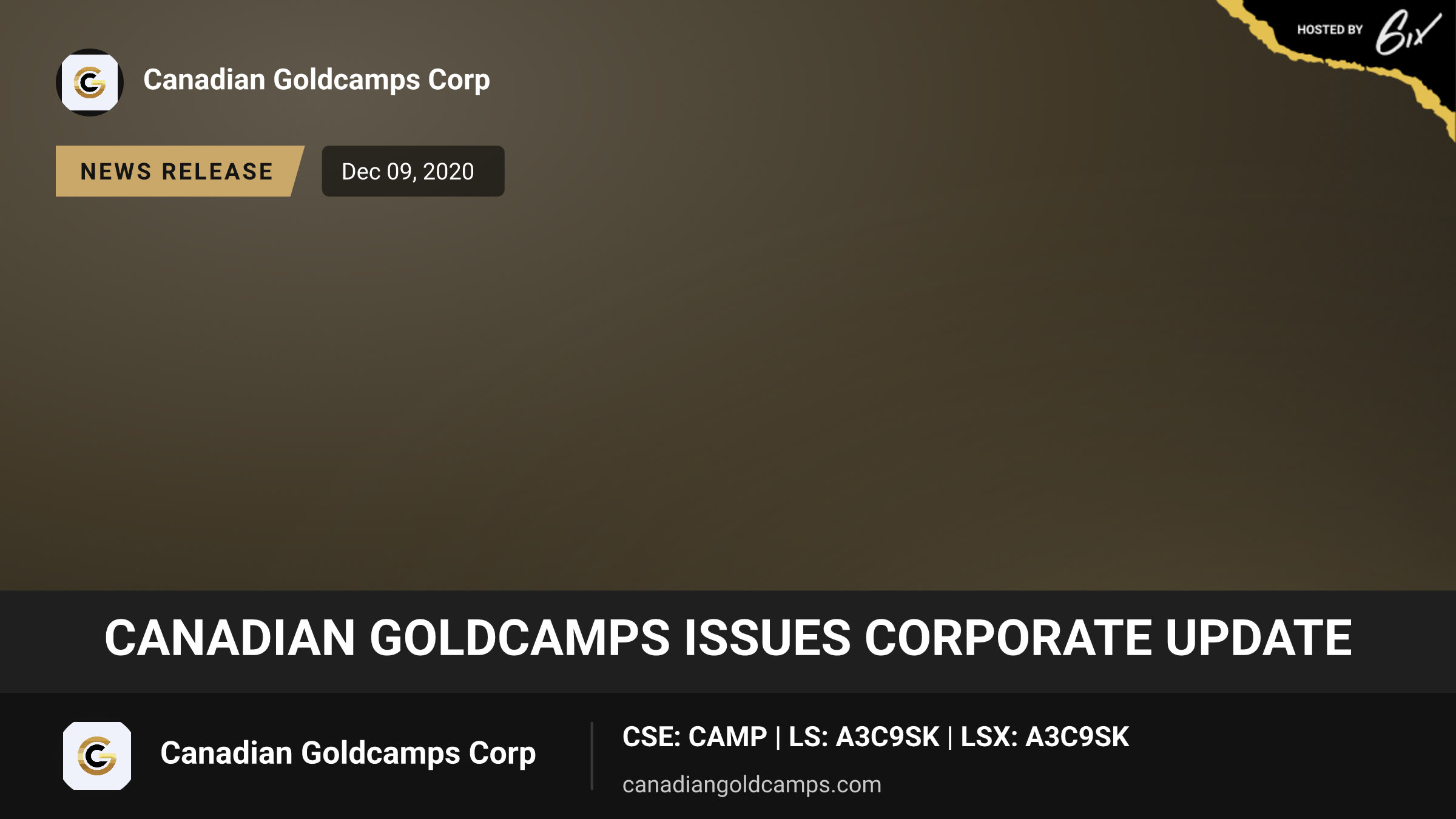 Canadian GoldCamps Issues Corporate Update