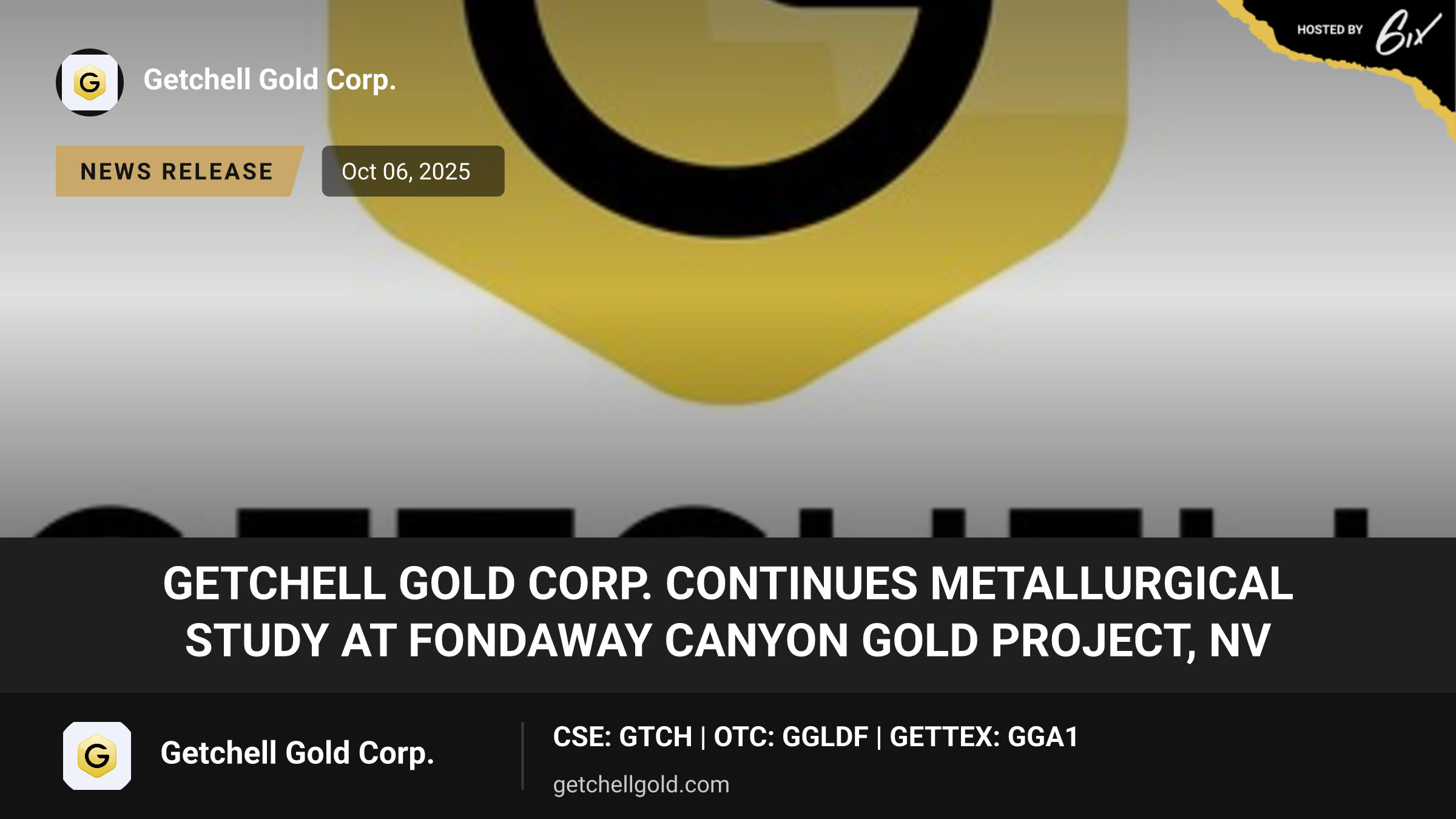 Getchell Gold Corp. Continues Metallurgical Study at Fondaway Canyon Gold Project, NV