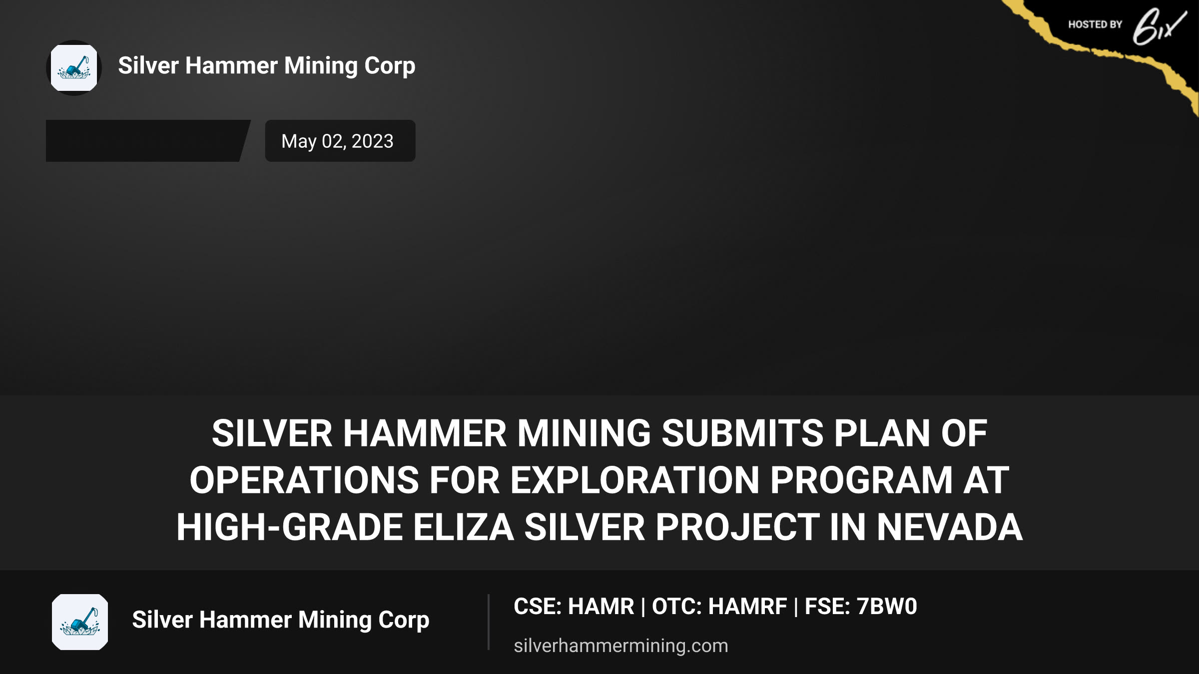 Silver Hammer Mining Submits Plan of Operations for Exploration Program at High-Grade Eliza Silver Project in Nevada