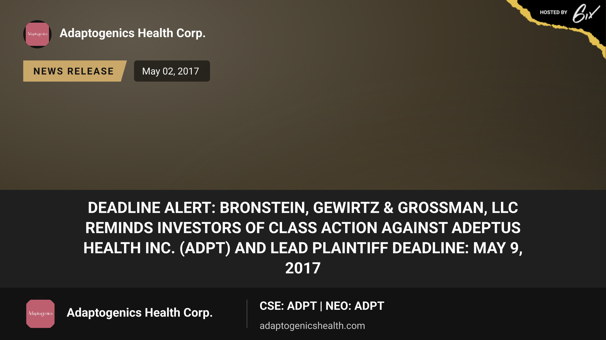 DEADLINE ALERT: Bronstein, Gewirtz & Grossman, LLC Reminds Investors of Class Action Against Adeptus Health Inc. (ADPT) and Lead Plaintiff Deadline: May 9, 2017