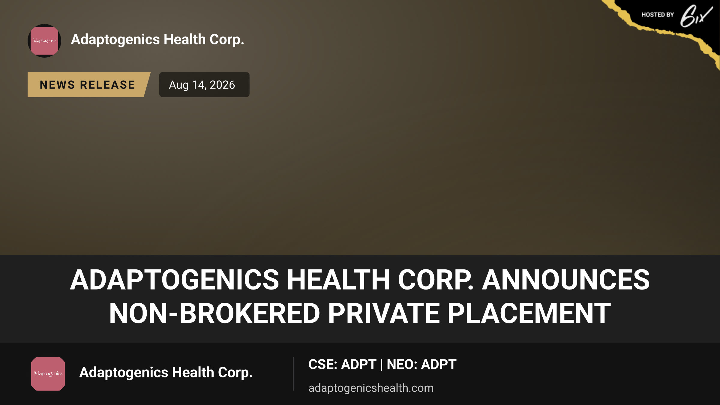 Adaptogenics Health Corp. Announces Non-Brokered Private Placement