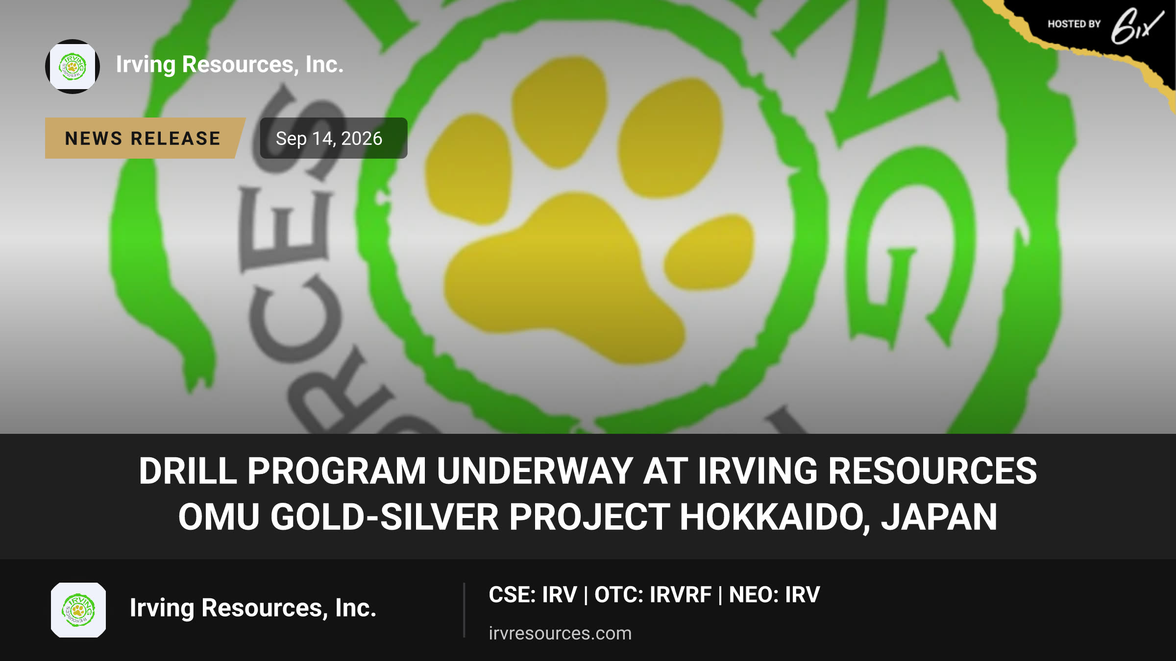 Drill Program Underway at Irving Resources Omu Gold-Silver Project Hokkaido, Japan