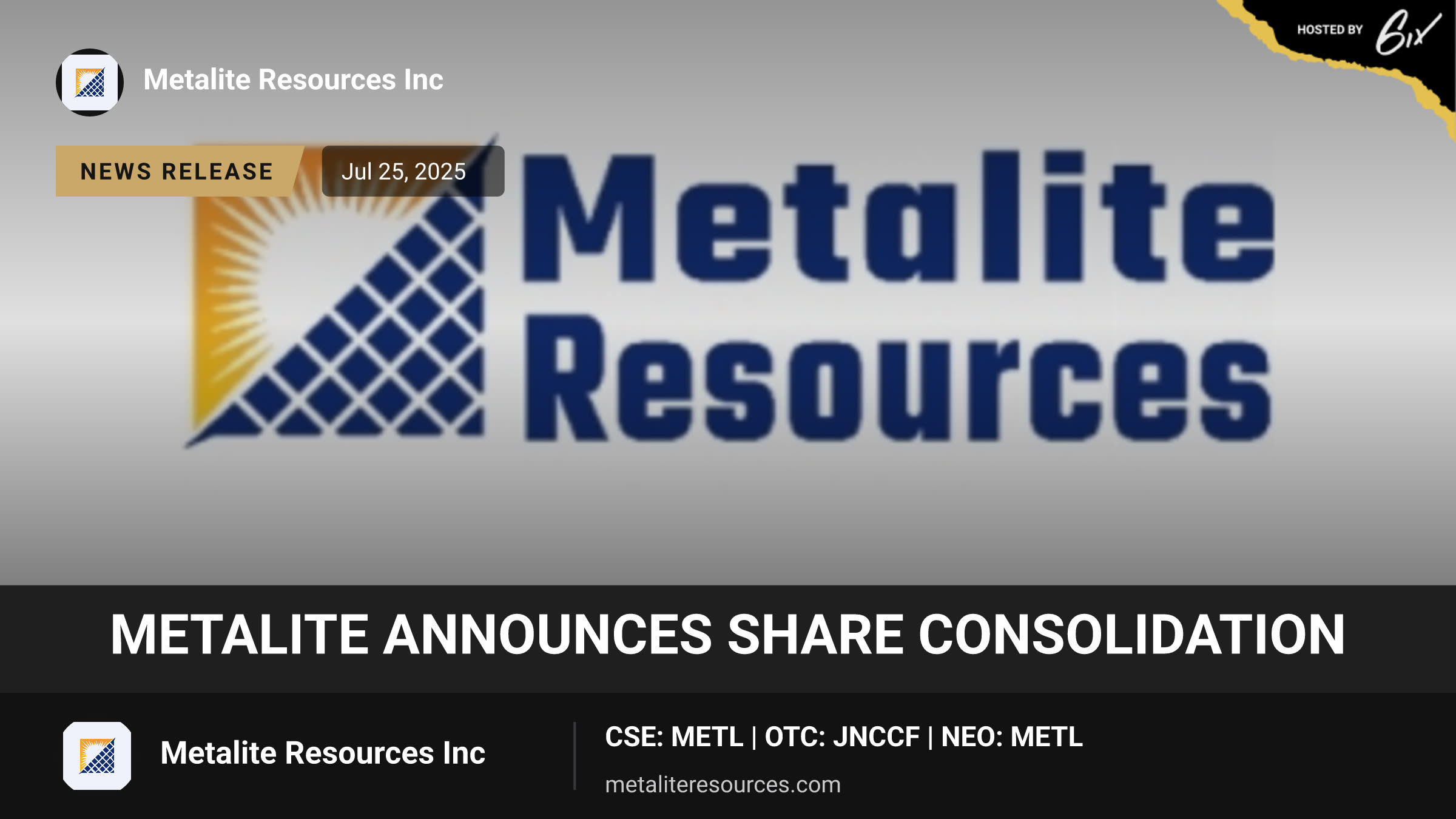 Metalite Announces Share Consolidation