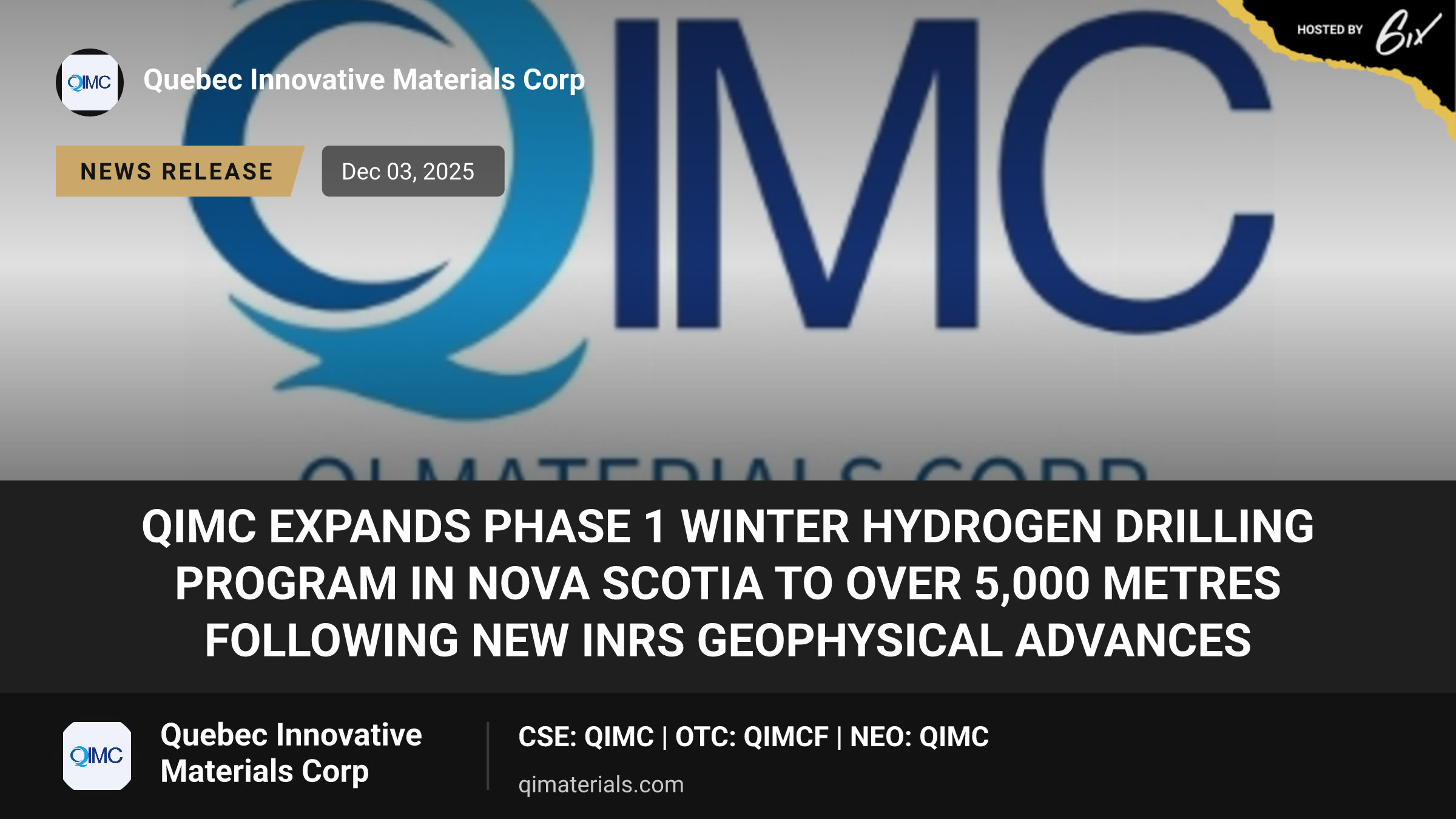 QIMC Expands Phase 1 Winter Hydrogen Drilling Program in Nova Scotia to Over 5,000 Metres Following New INRS Geophysical Advances