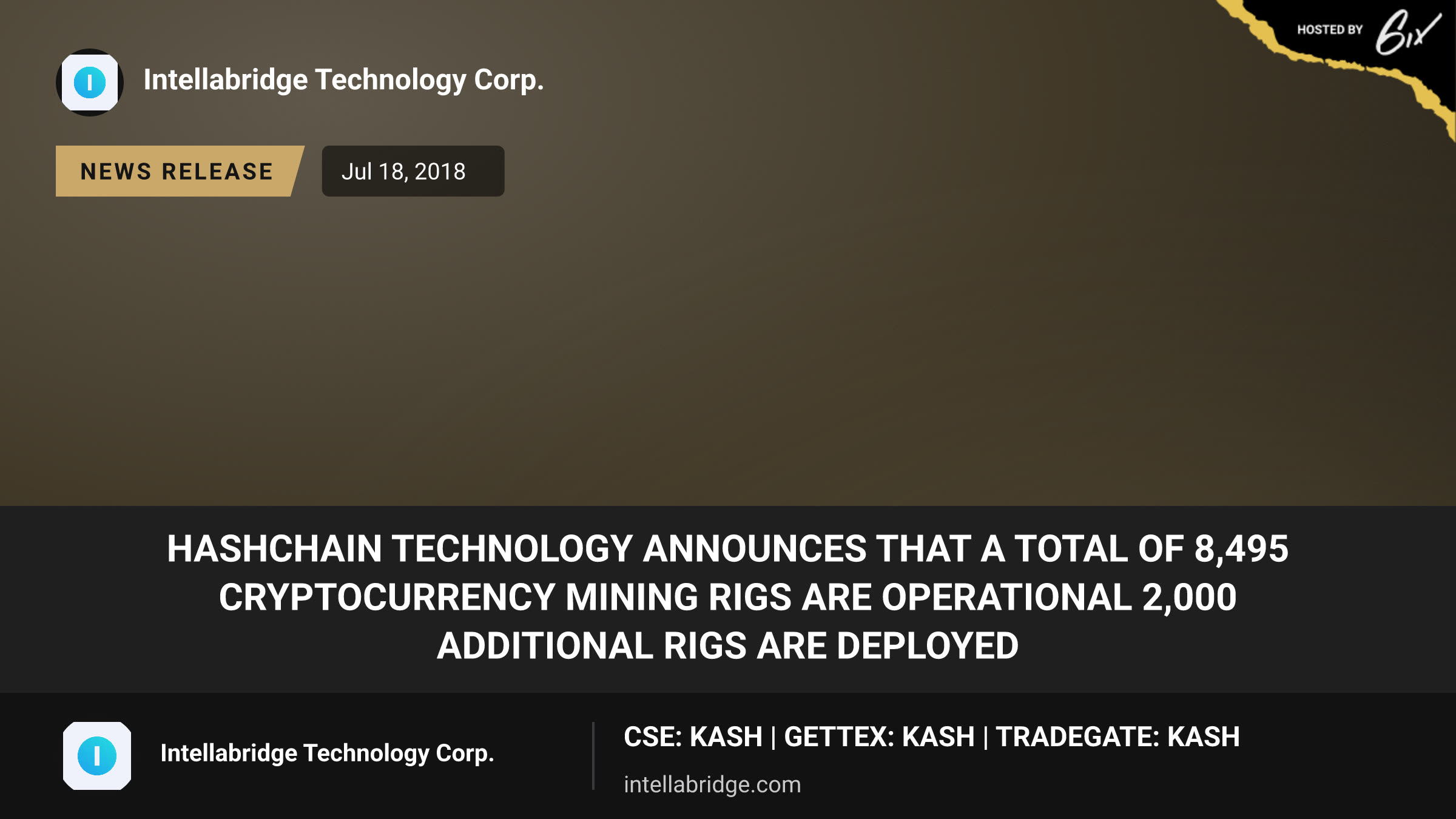 HashChain Technology Announces That a Total of 8,495 Cryptocurrency Mining Rigs Are Operational 2,000 Additional Rigs Are Deployed