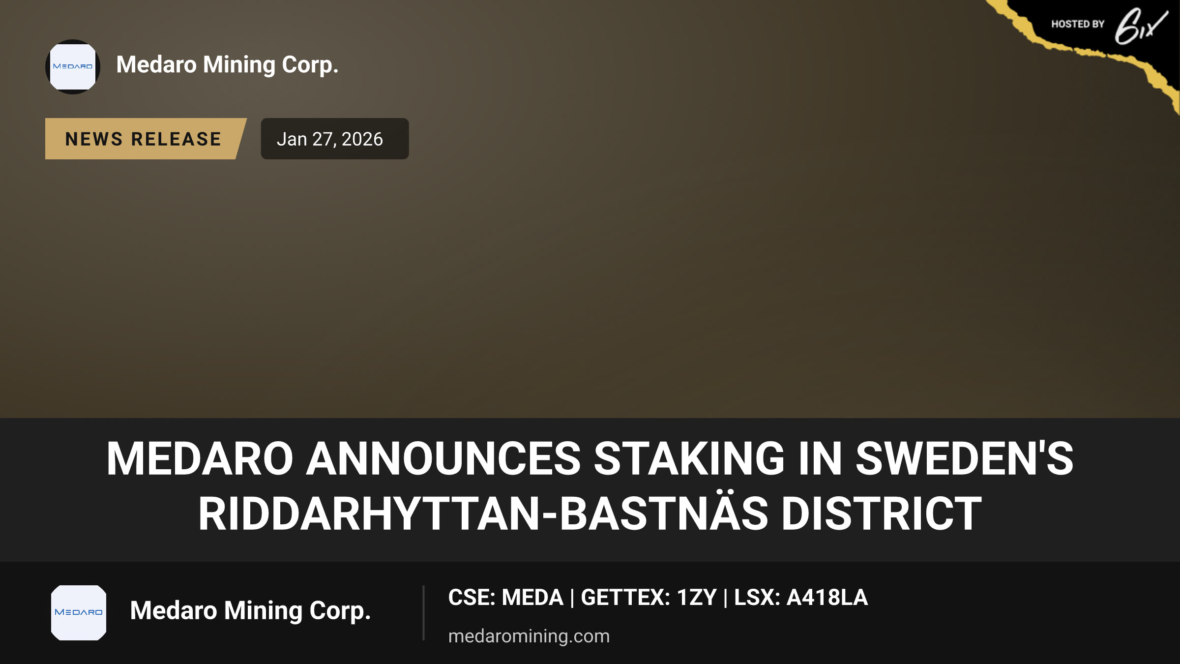 Medaro Announces Staking in Sweden's Riddarhyttan-Bastnäs District