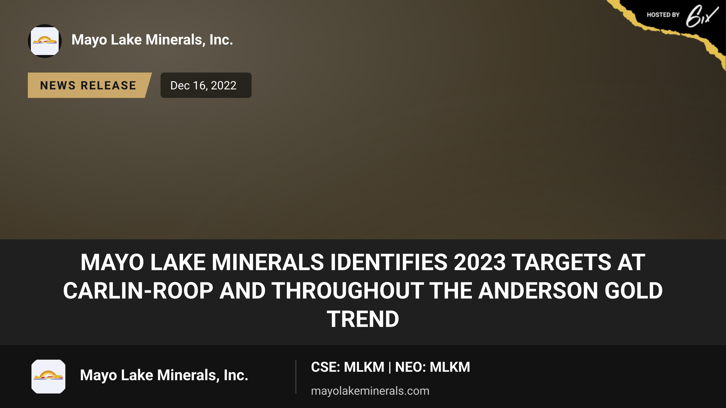 Mayo Lake Minerals Identifies 2023 Targets At Carlin-Roop And Throughout The Anderson Gold Trend