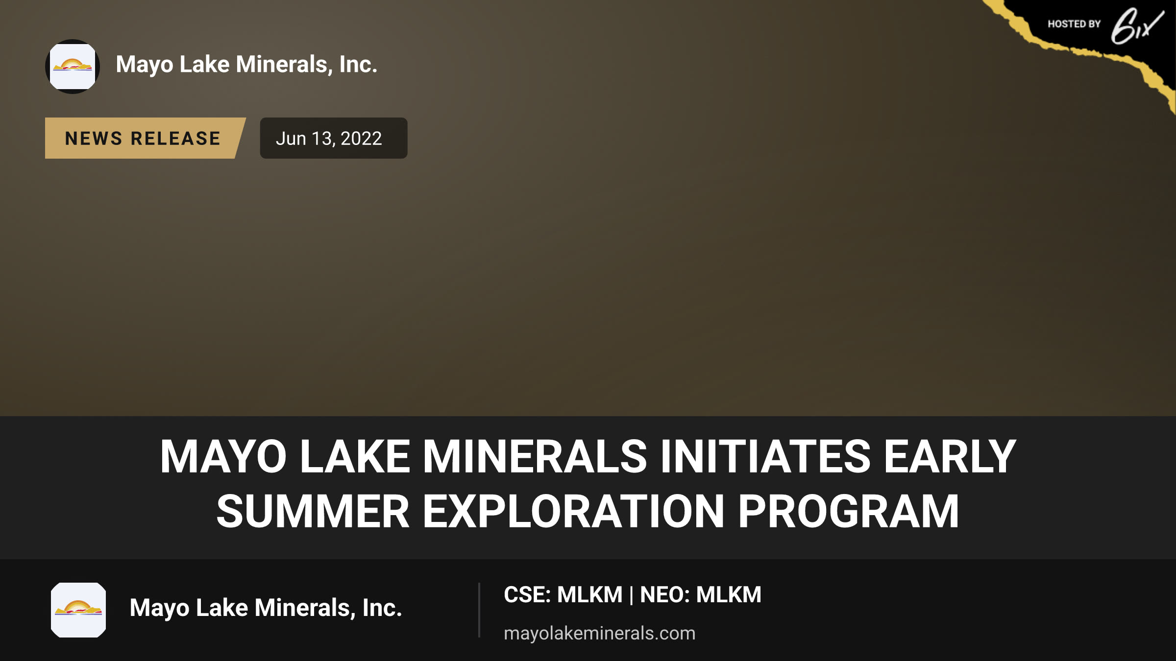 Mayo Lake Minerals Initiates Early Summer Exploration Program