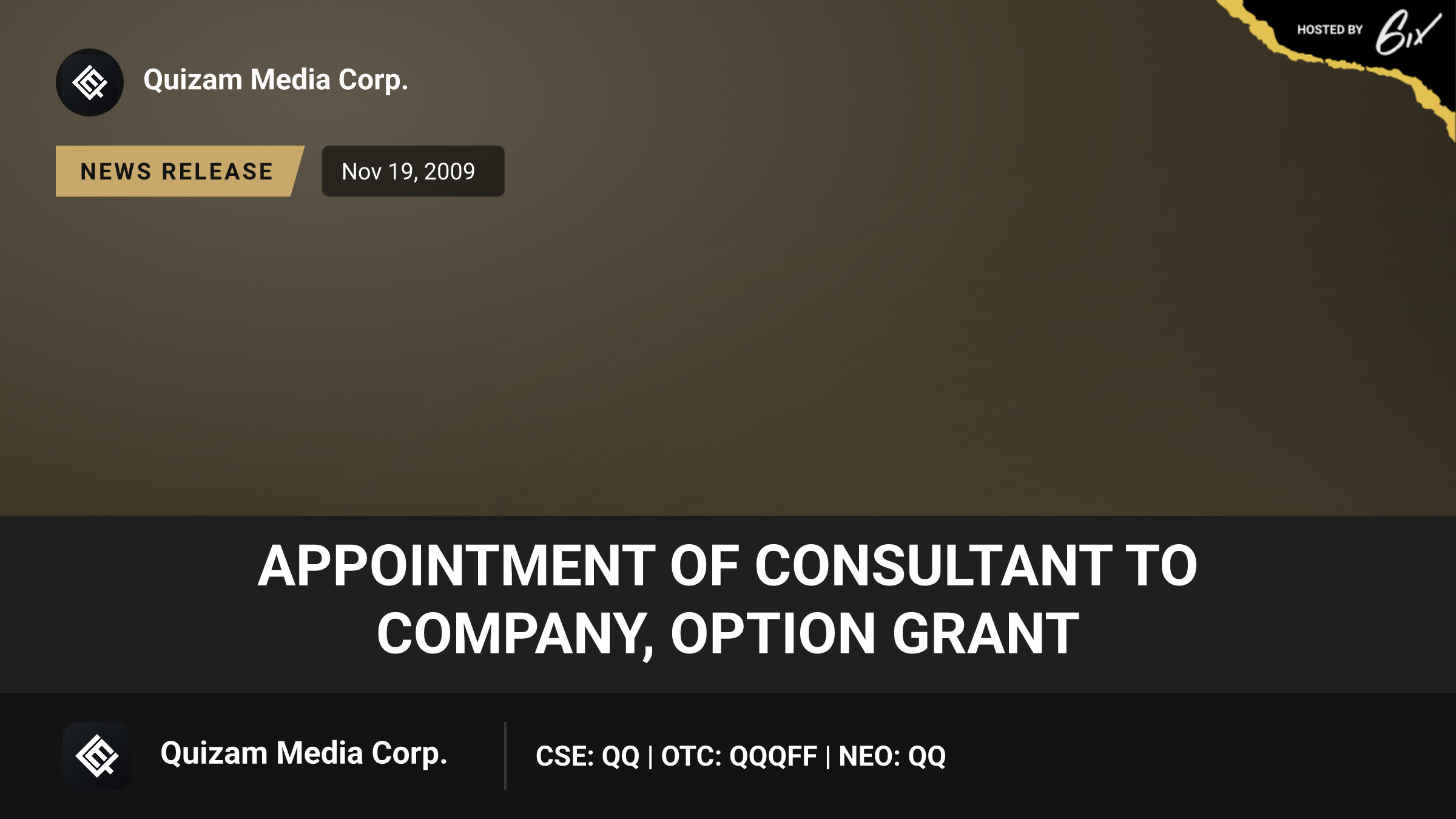 Appointment of Consultant to Company, Option Grant