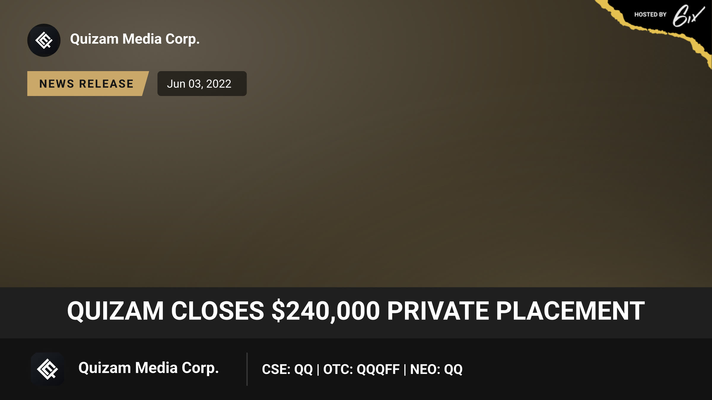 Quizam Closes $240,000 Private Placement