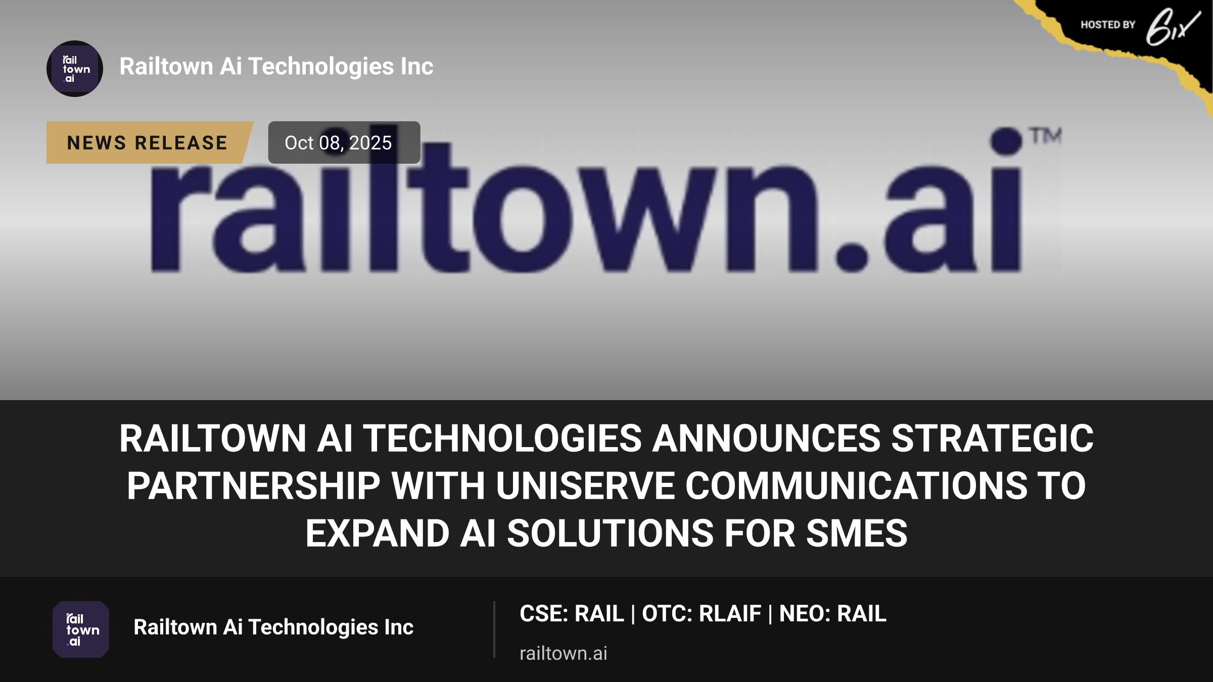 Railtown AI Technologies Announces Strategic Partnership with Uniserve Communications to Expand AI Solutions for SMEs